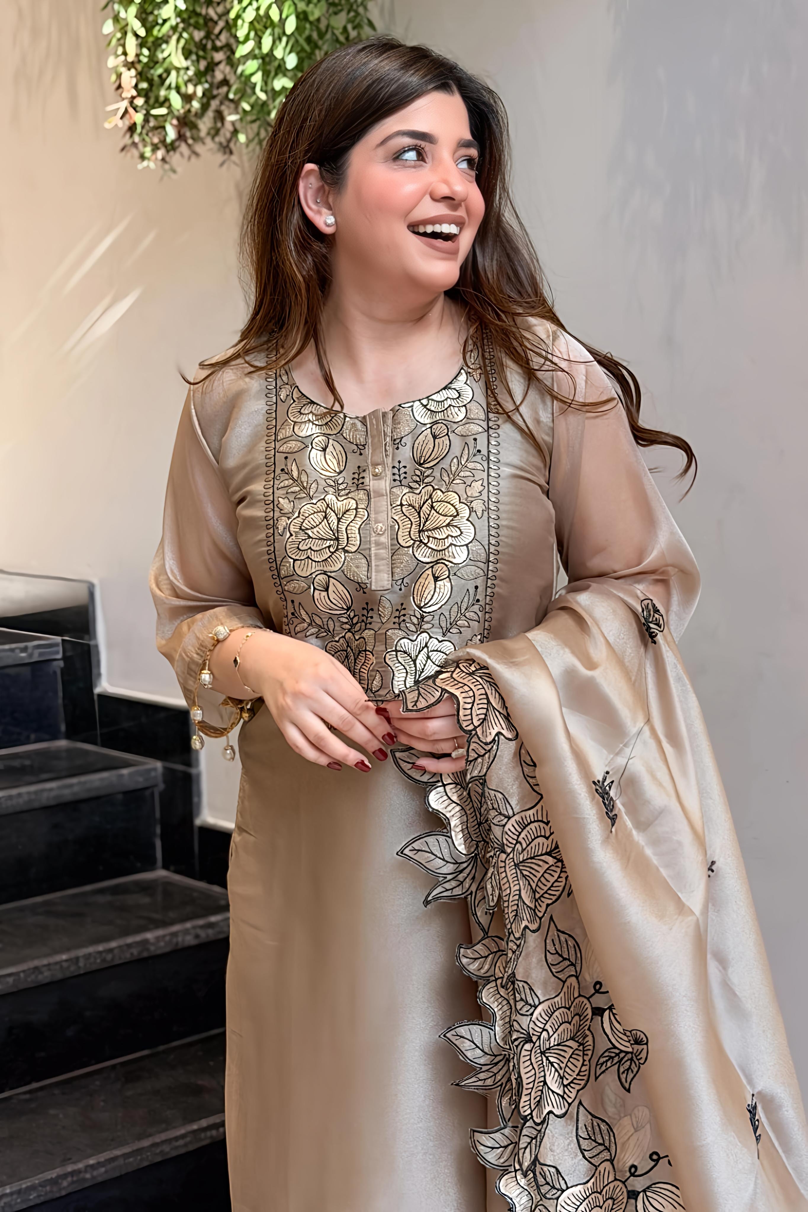 Sunehri Floral Embroidered Suit Set
