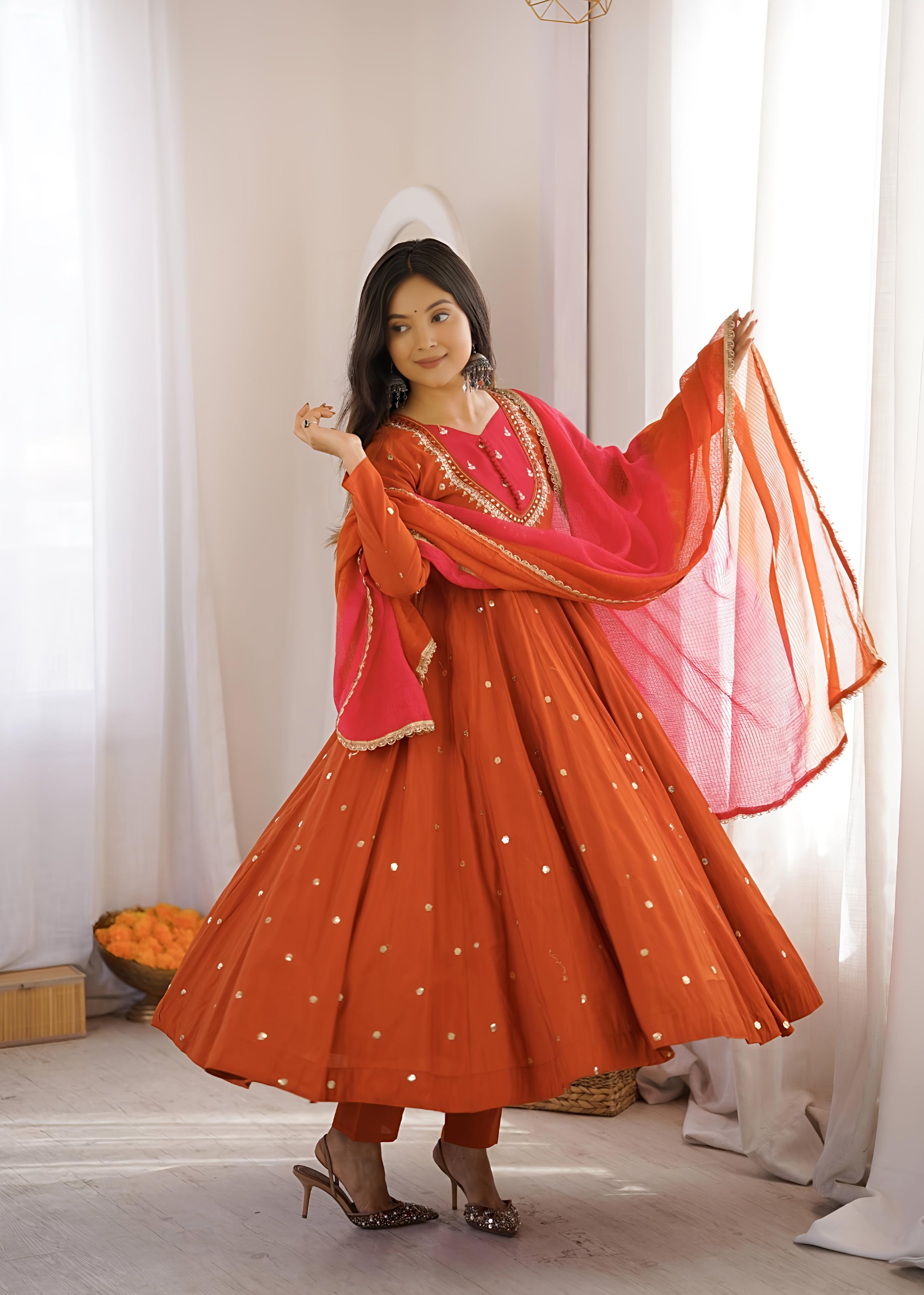Rosy Sunset Mirror Anarkali Set