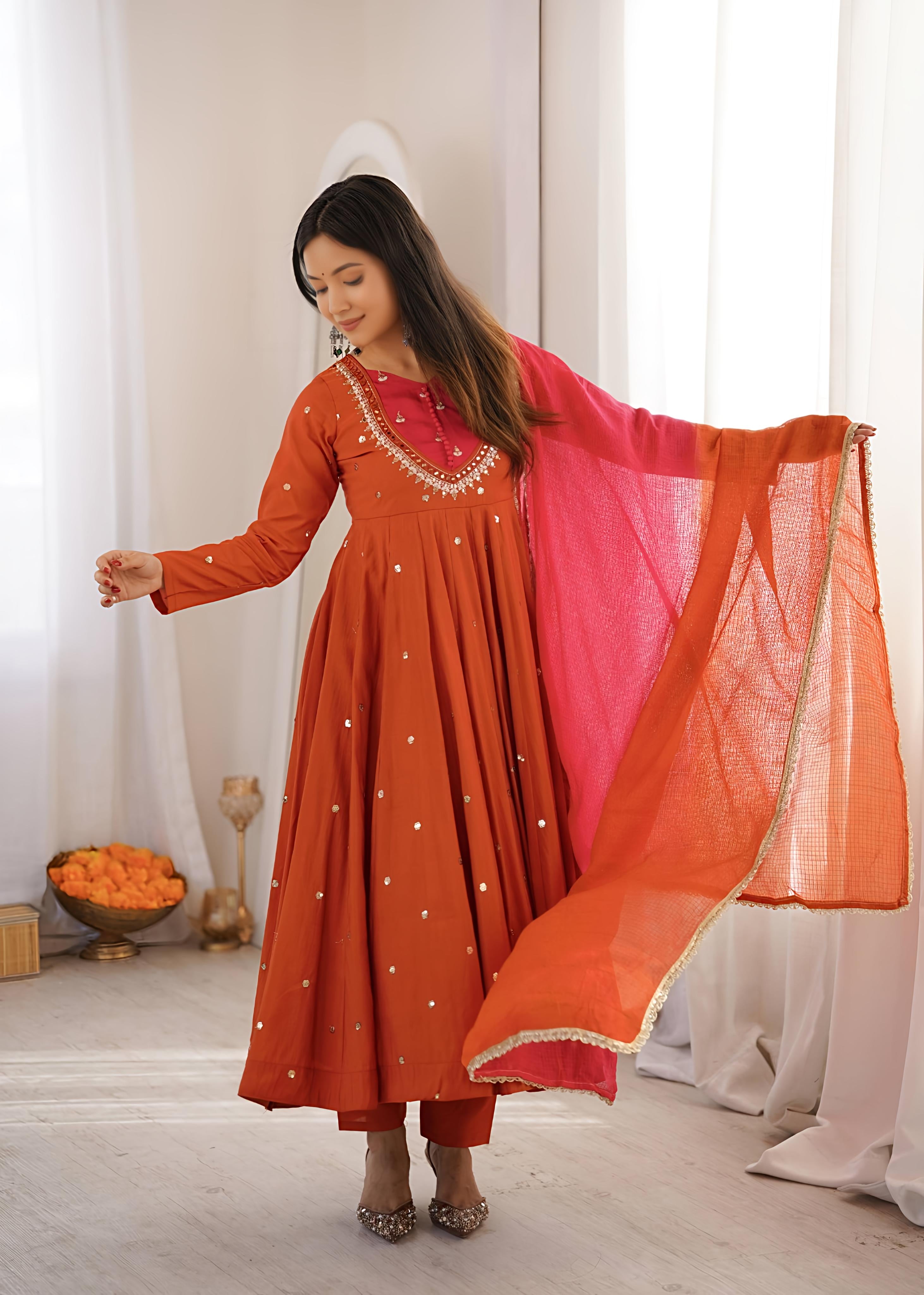 Rosy Sunset Mirror Anarkali Set