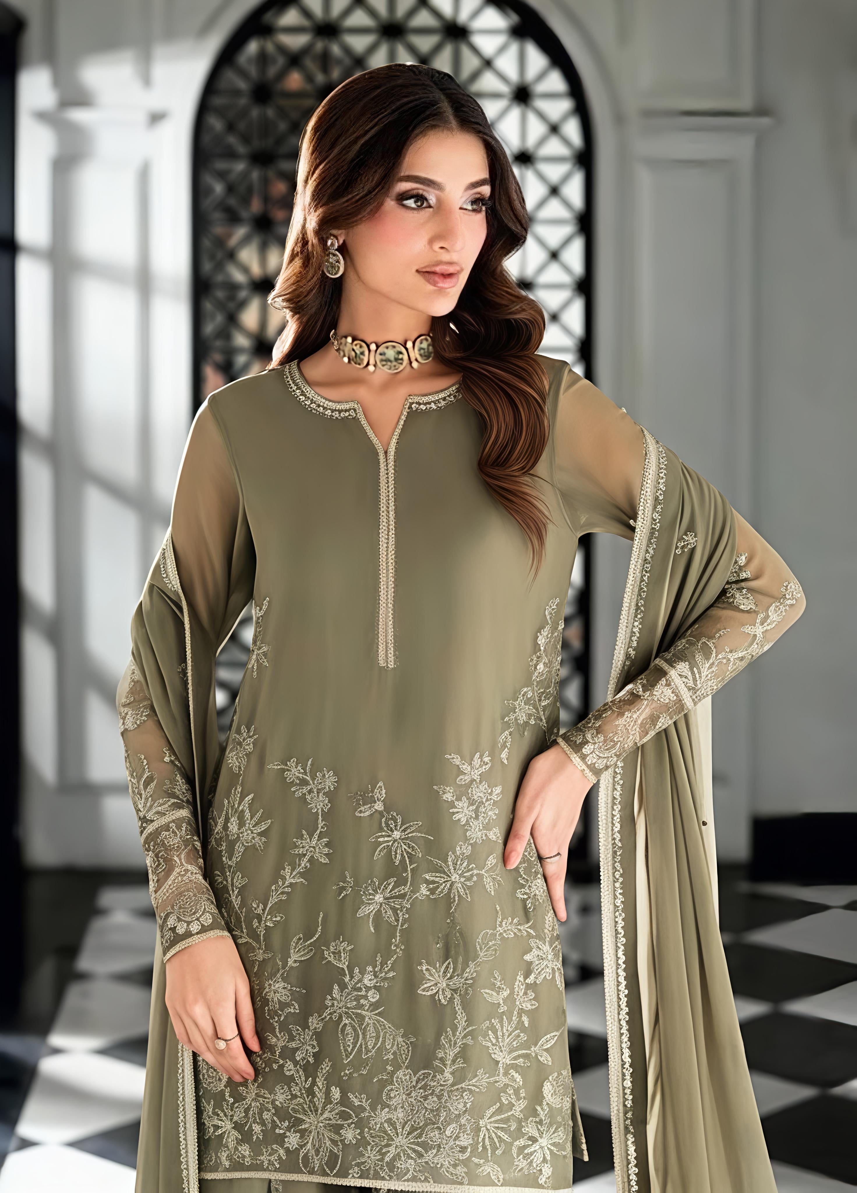 Faux Georgette Kurta Plazo Dupatta Set