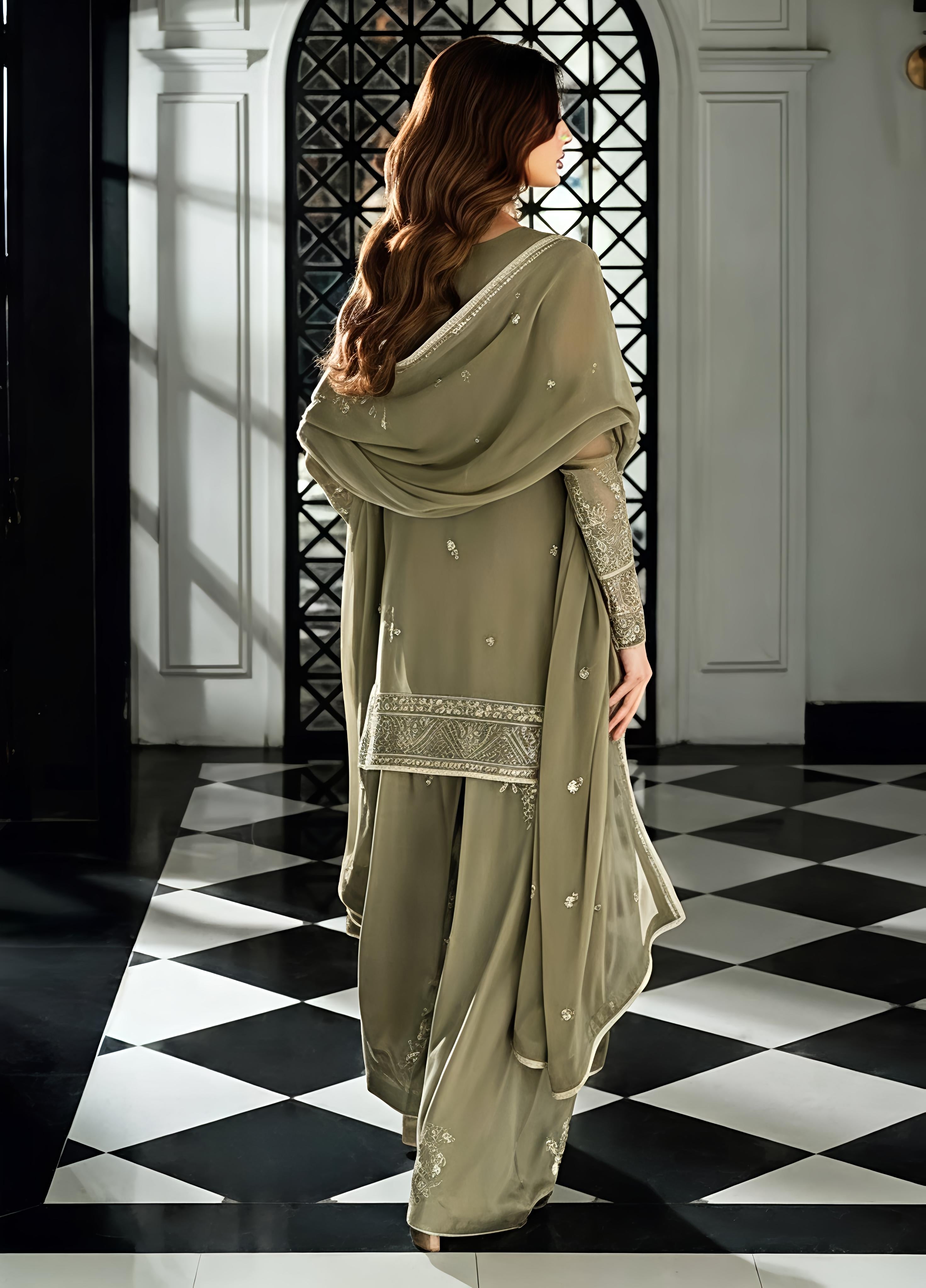 Faux Georgette Kurta Plazo Dupatta Set