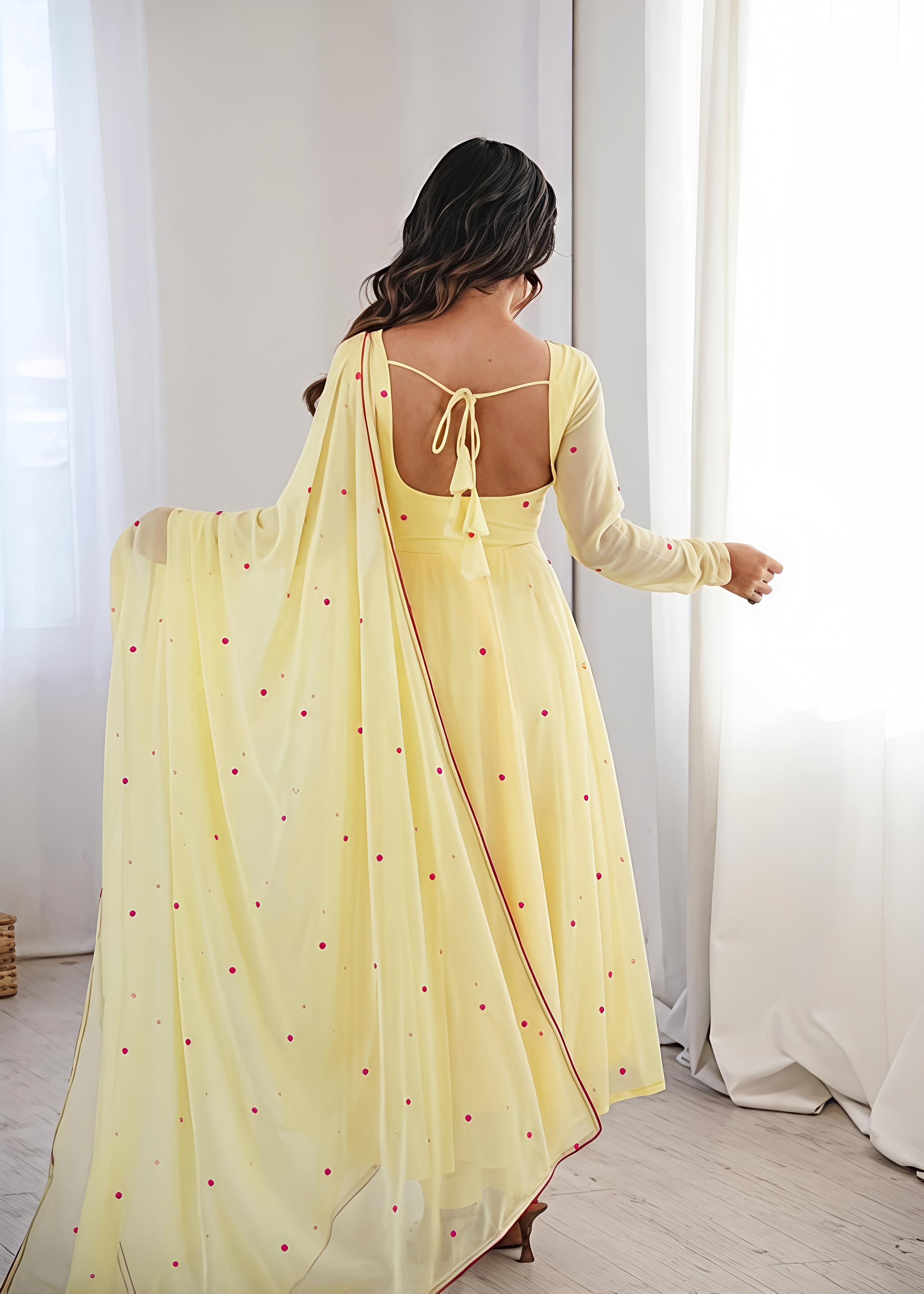 Yellow Faux Georgette Embroidered and Thread Work Salwar Suit