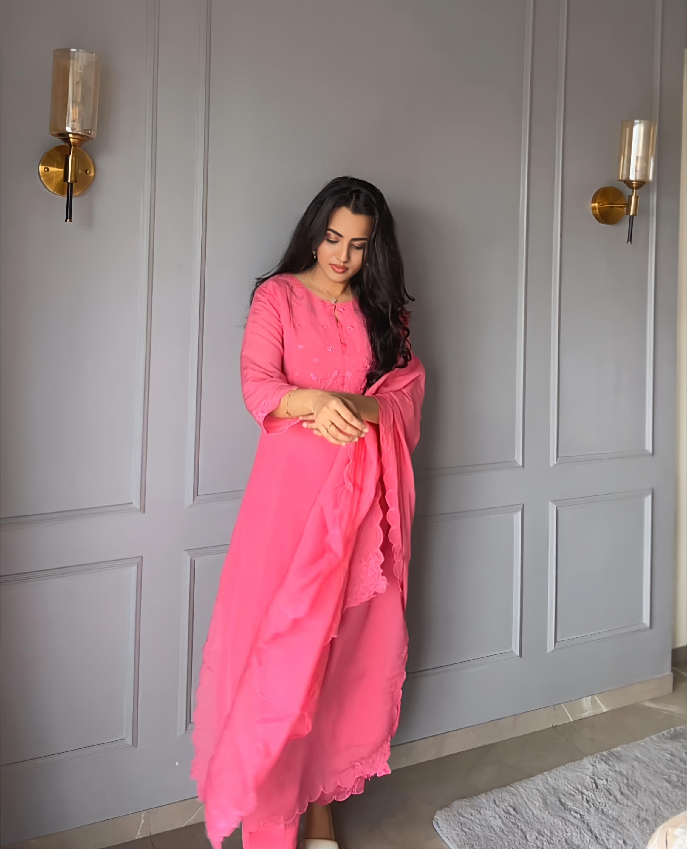 Tulip Pink Embroidered Flex Kurta Set