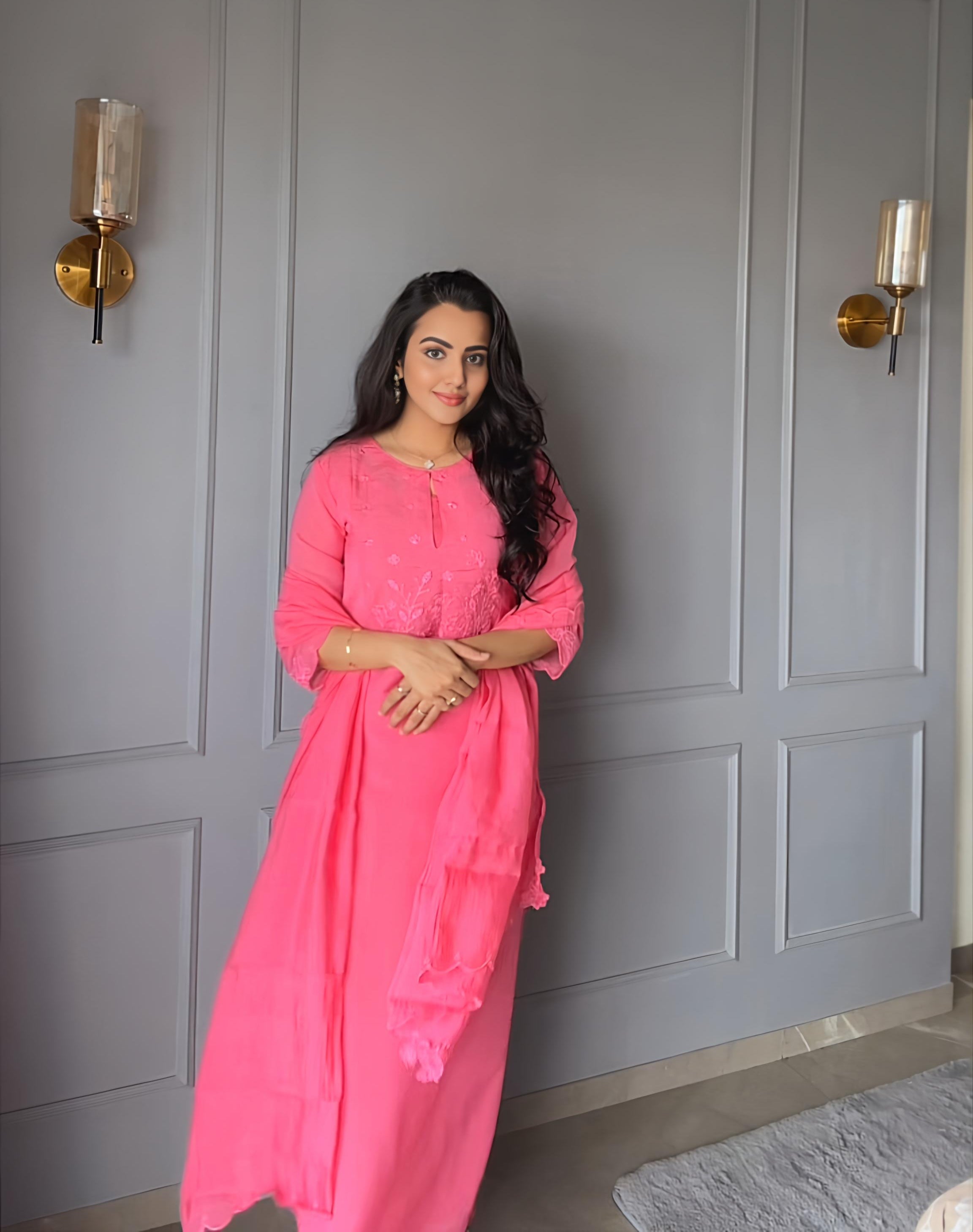 Tulip Pink Embroidered Flex Kurta Set