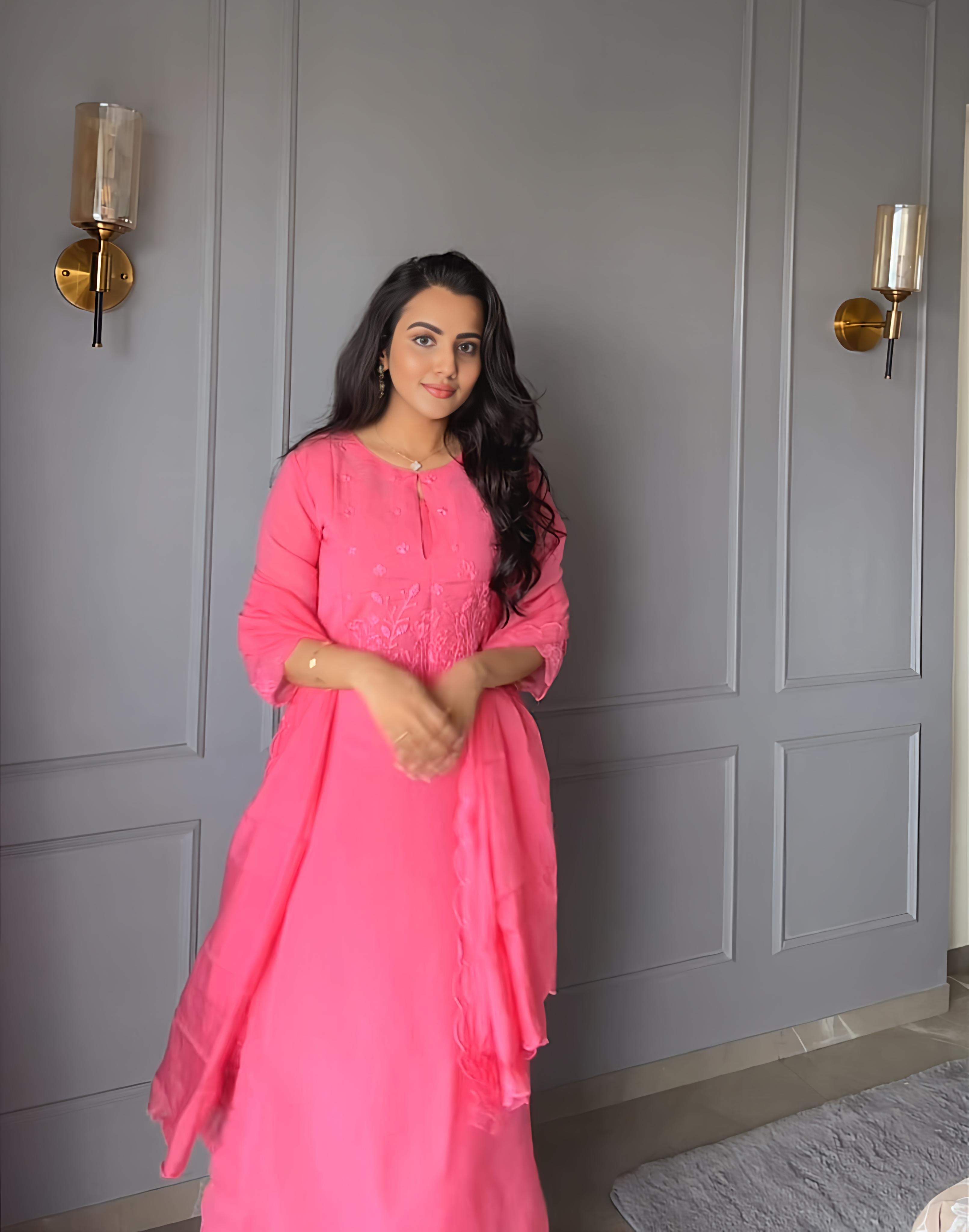 Tulip Pink Embroidered Flex Kurta Set