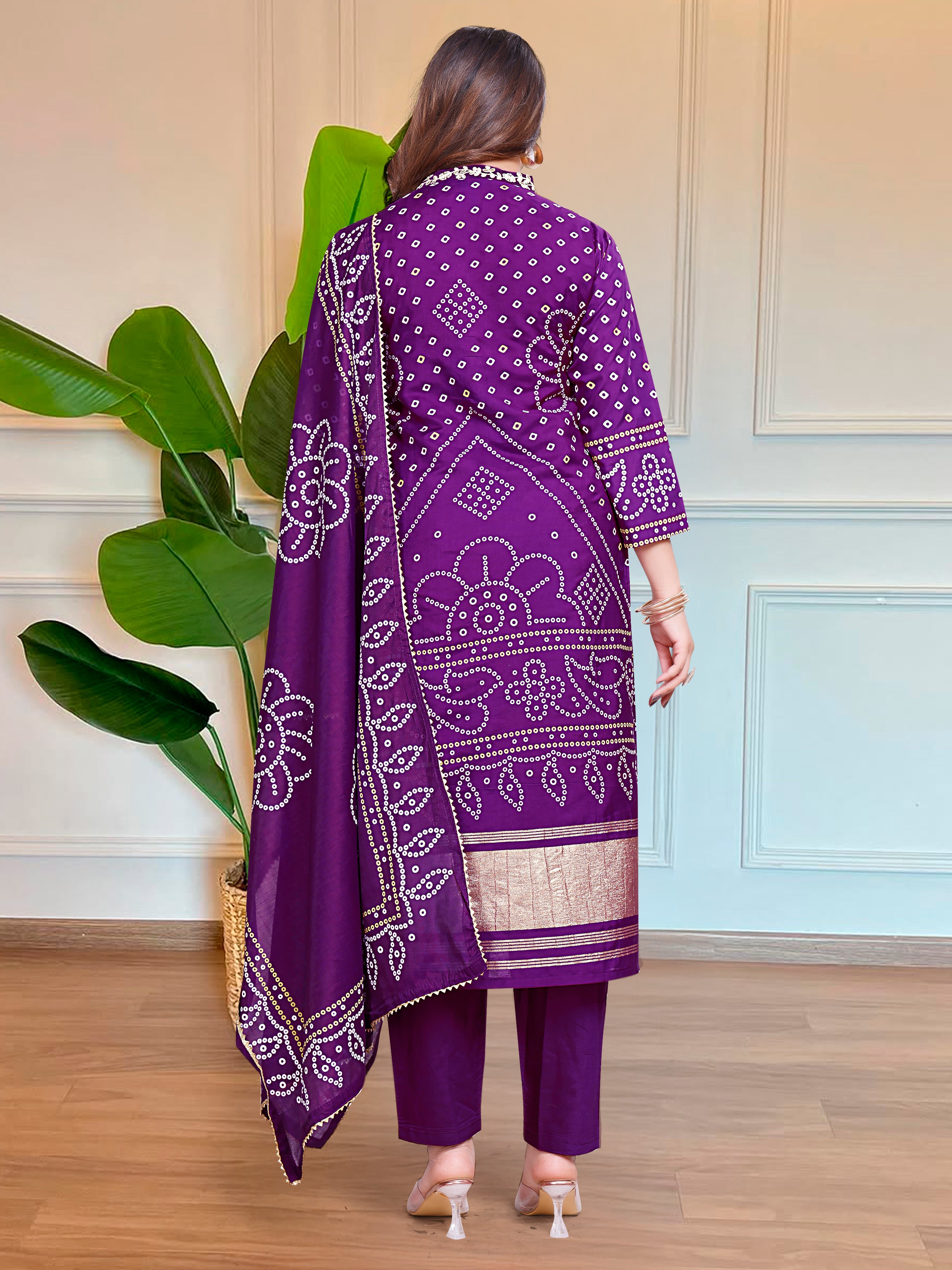 Magenta Bandhani Print Straight Kurta Set