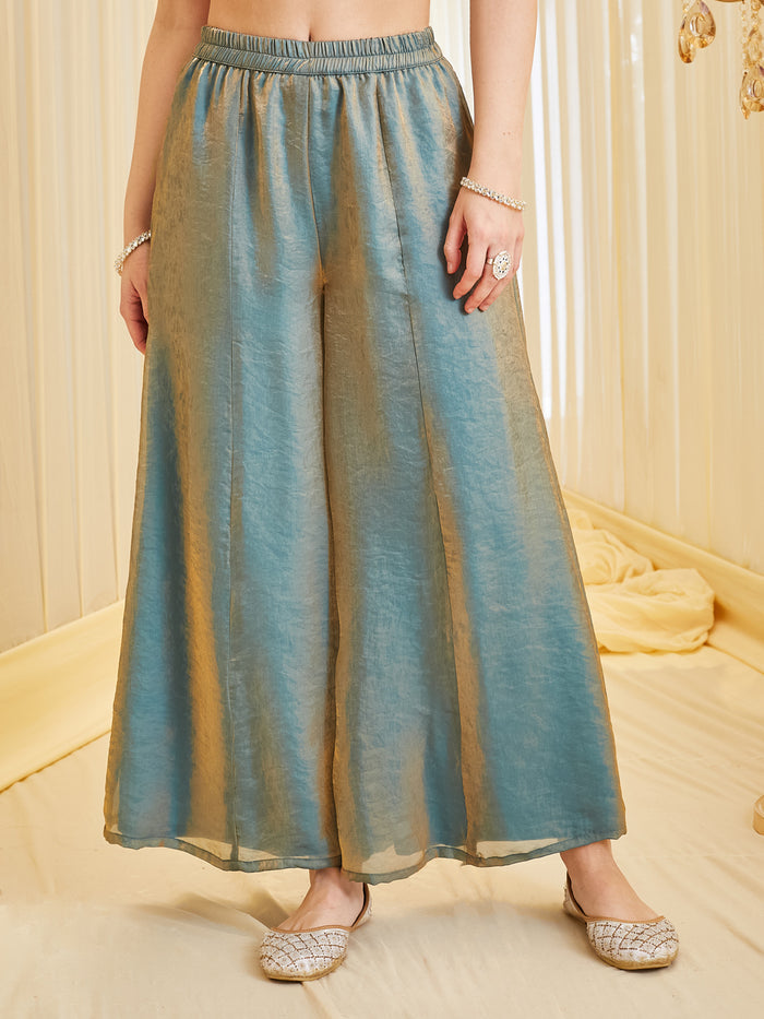 Silk Embroidered Flared Kurta Palazzo Suit Set with Dupatta