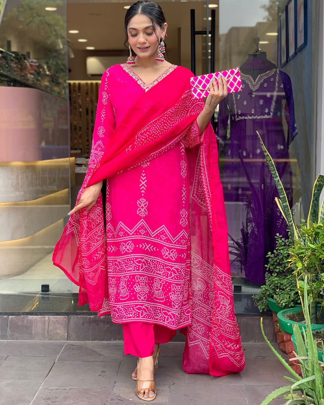 Pink French Crepe Print Suit Set