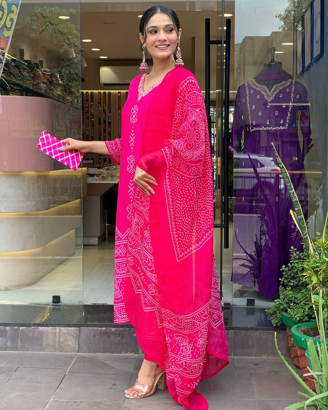 Pink French Crepe Print Suit Set