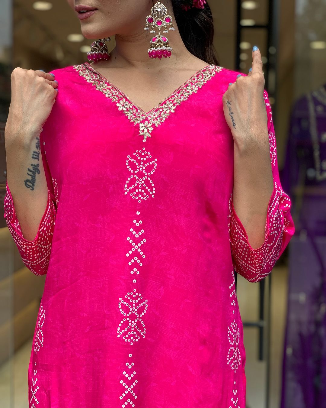 Pink French Crepe Print Suit Set