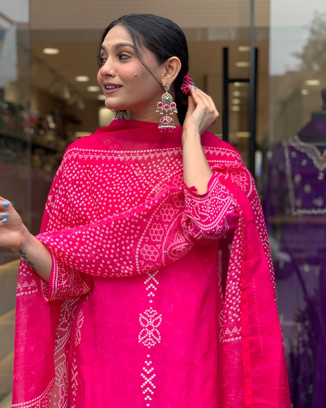 Pink French Crepe Print Suit Set