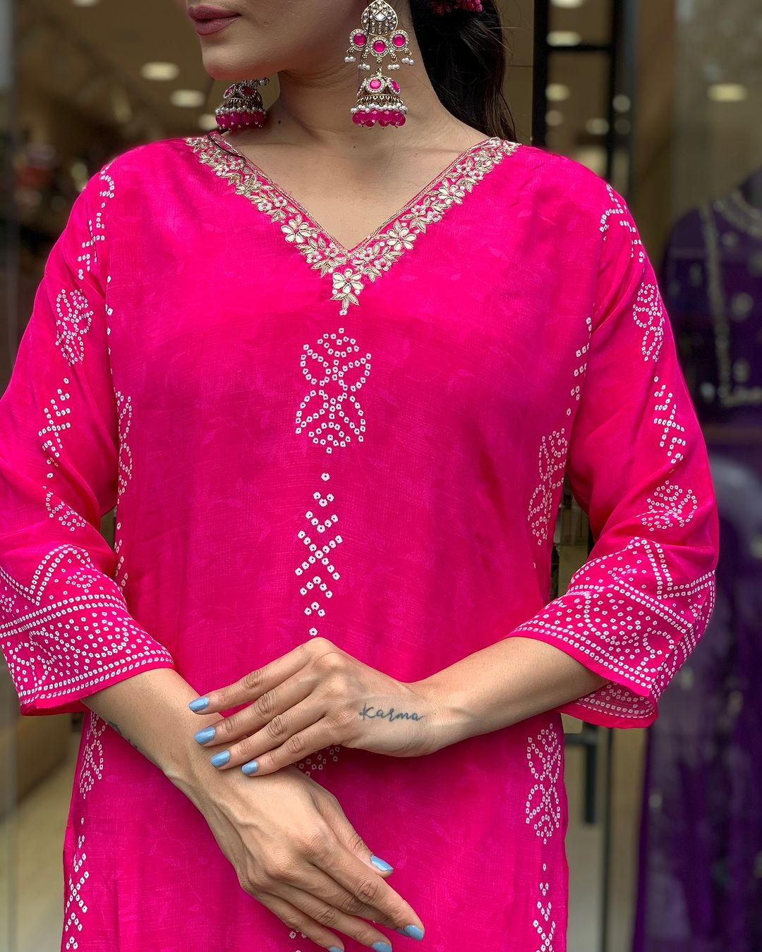 Pink French Crepe Print Suit Set