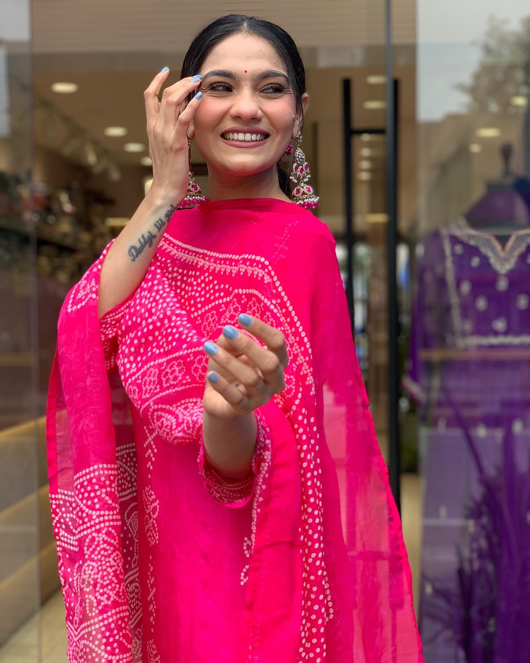 Pink French Crepe Print Suit Set