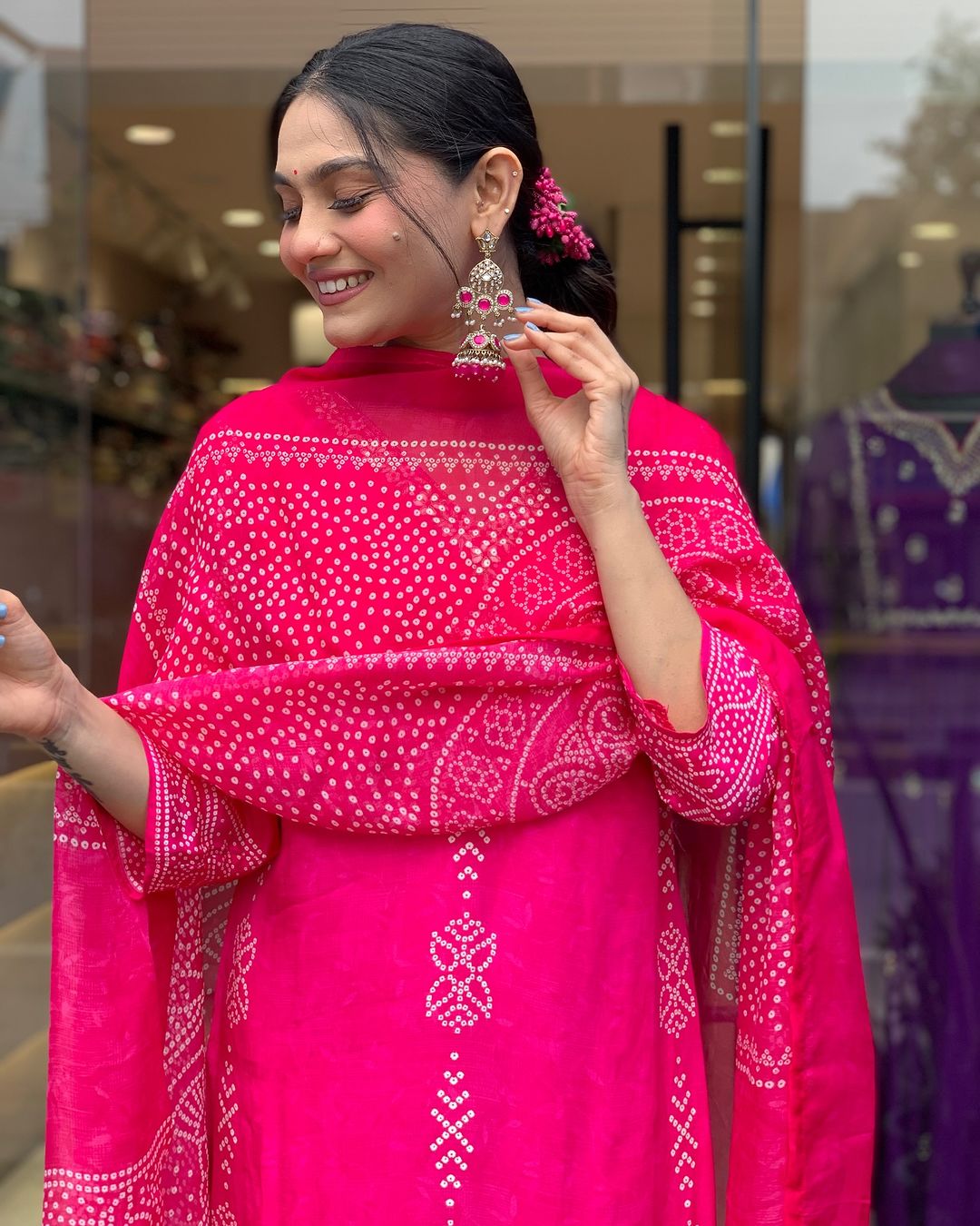 Pink French Crepe Print Suit Set