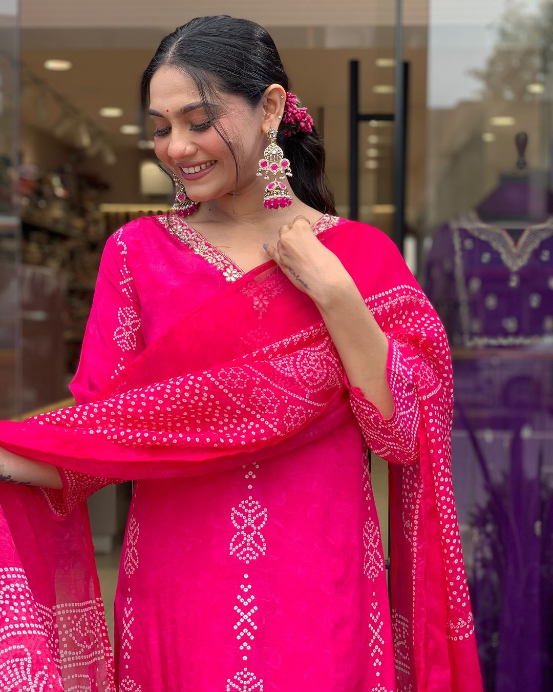 Pink French Crepe Print Suit Set
