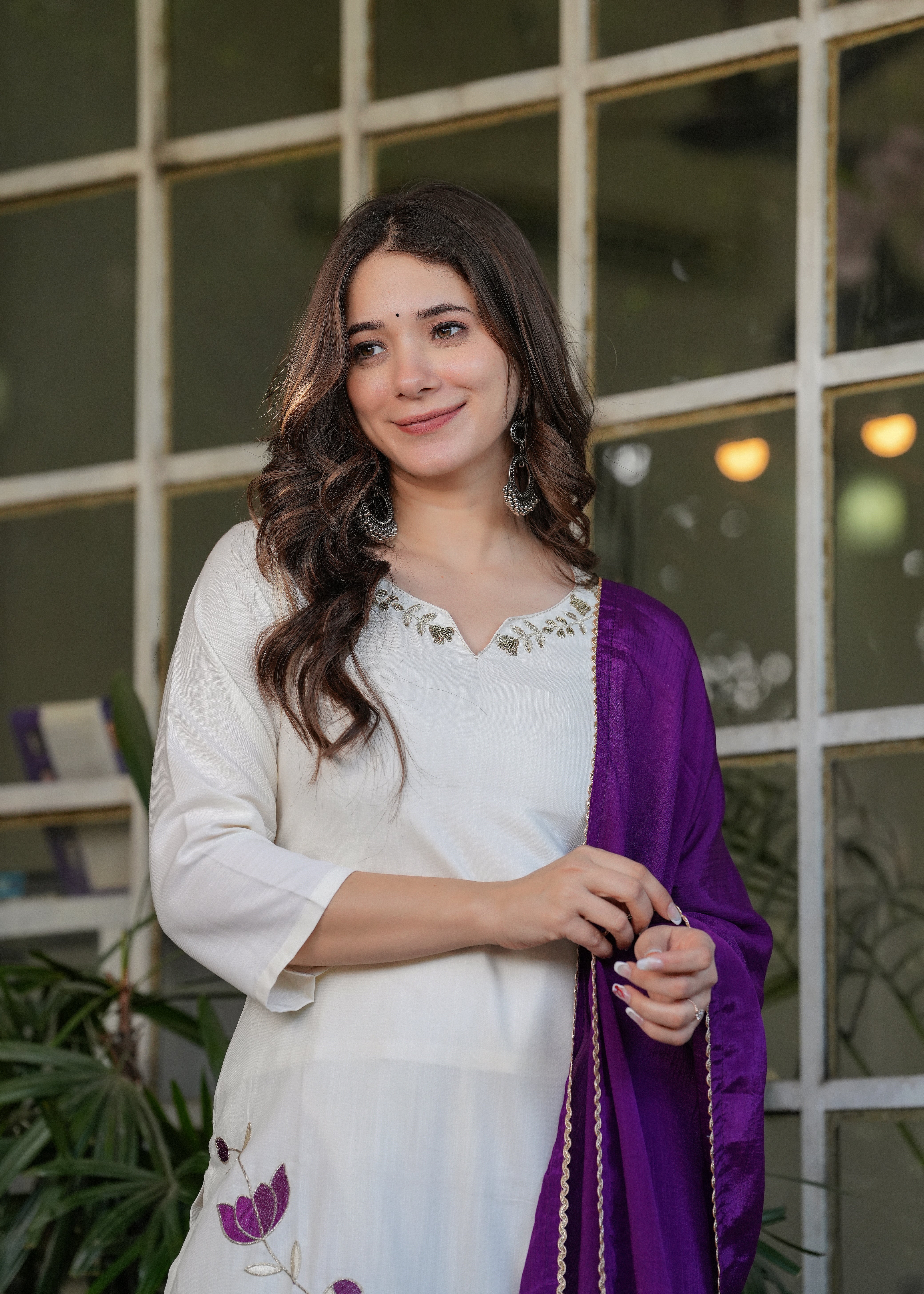 Off-White Viscose Rayon Embroidered Kurta Set