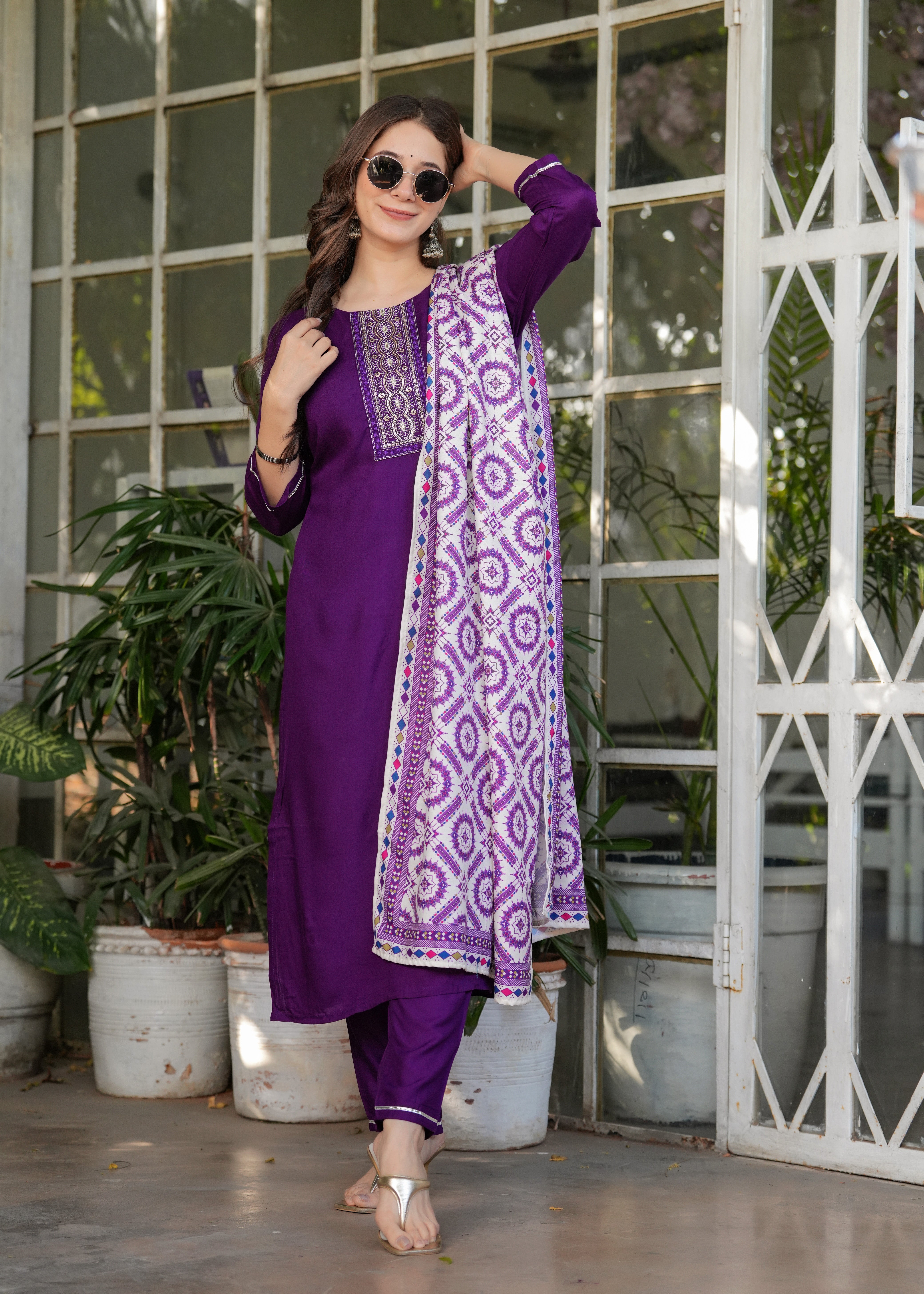 Navy Blue Rayon Embroidered Kurta Set