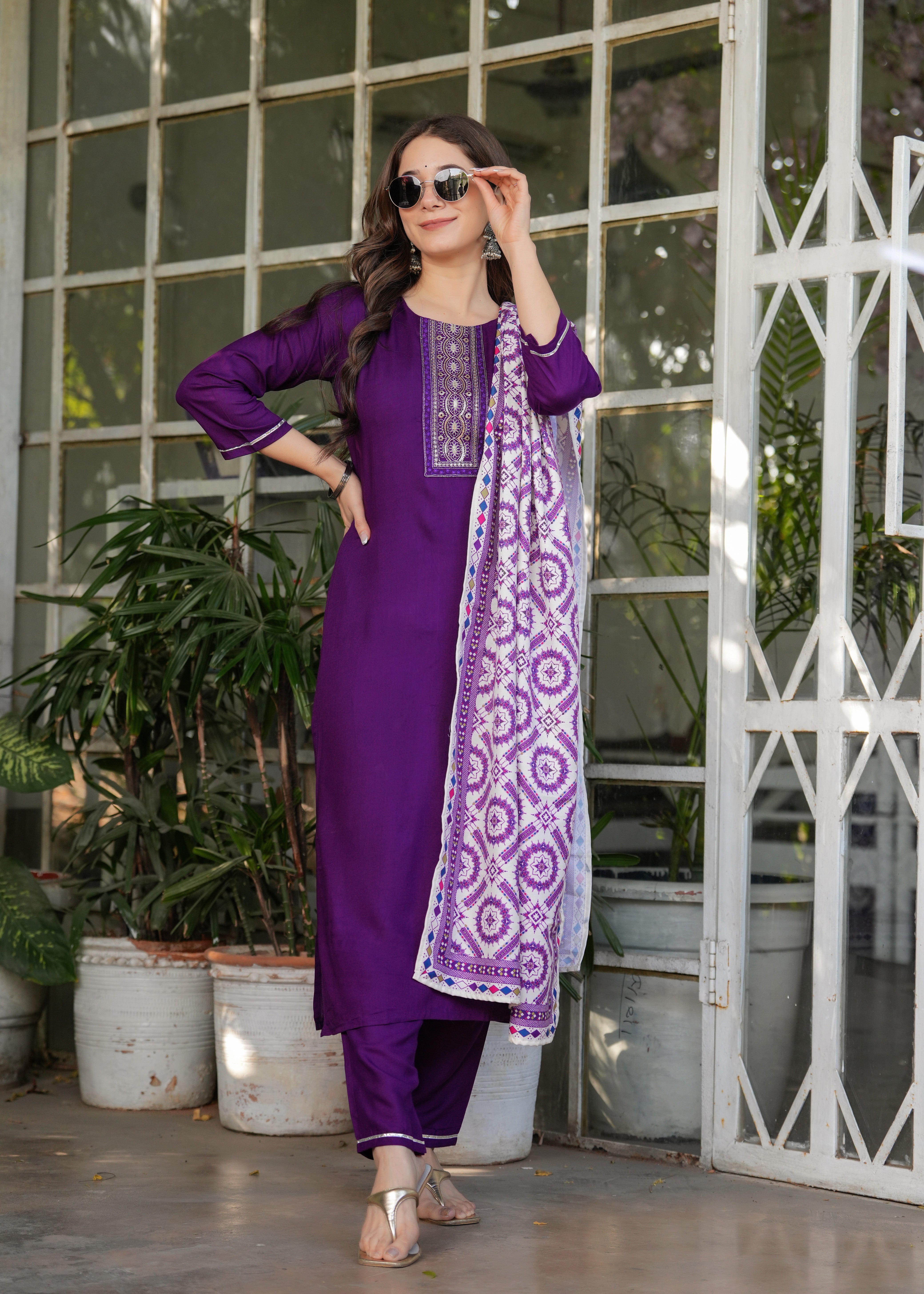 Navy Blue Rayon Embroidered Kurta Set
