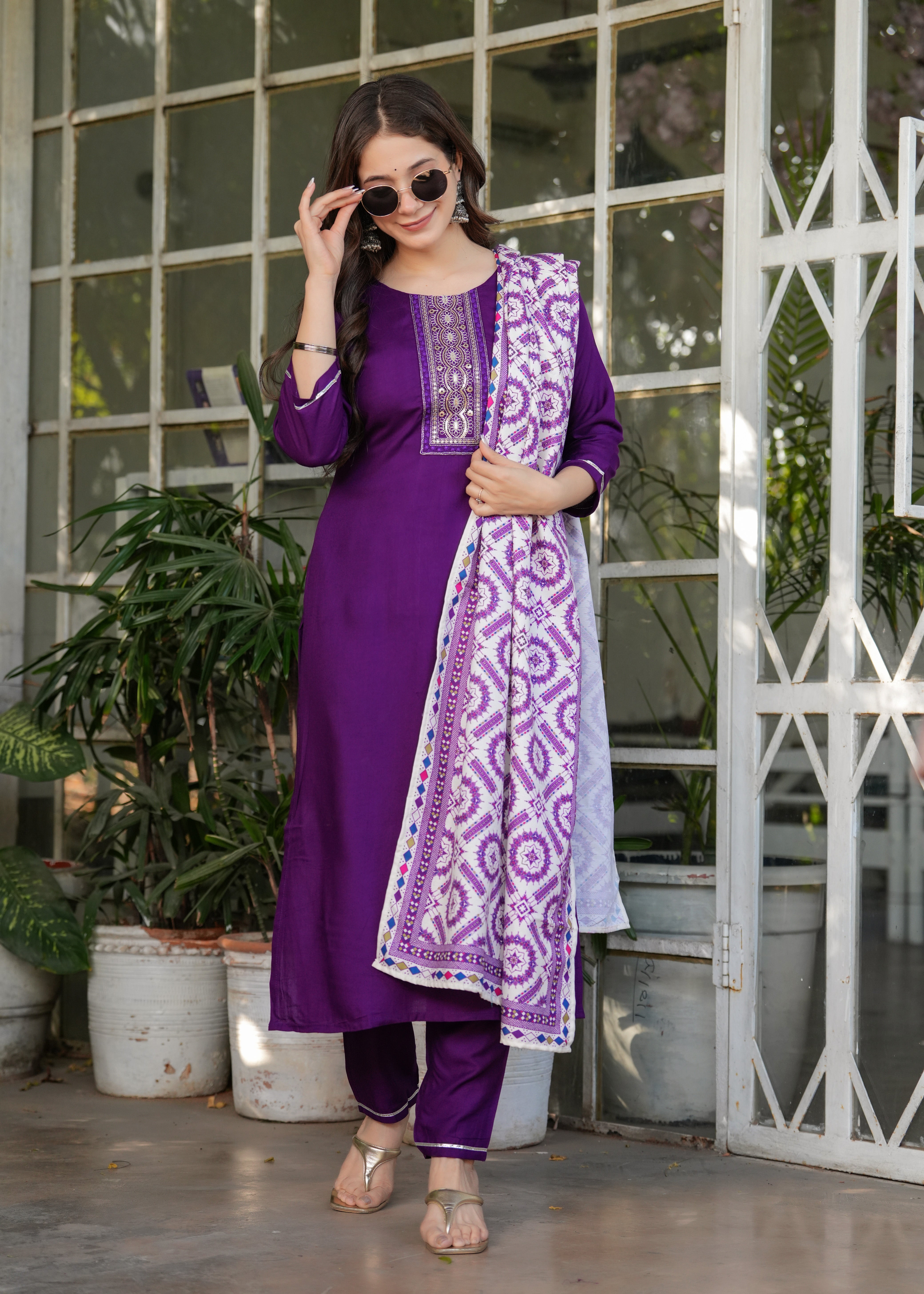 Navy Blue Rayon Embroidered Kurta Set