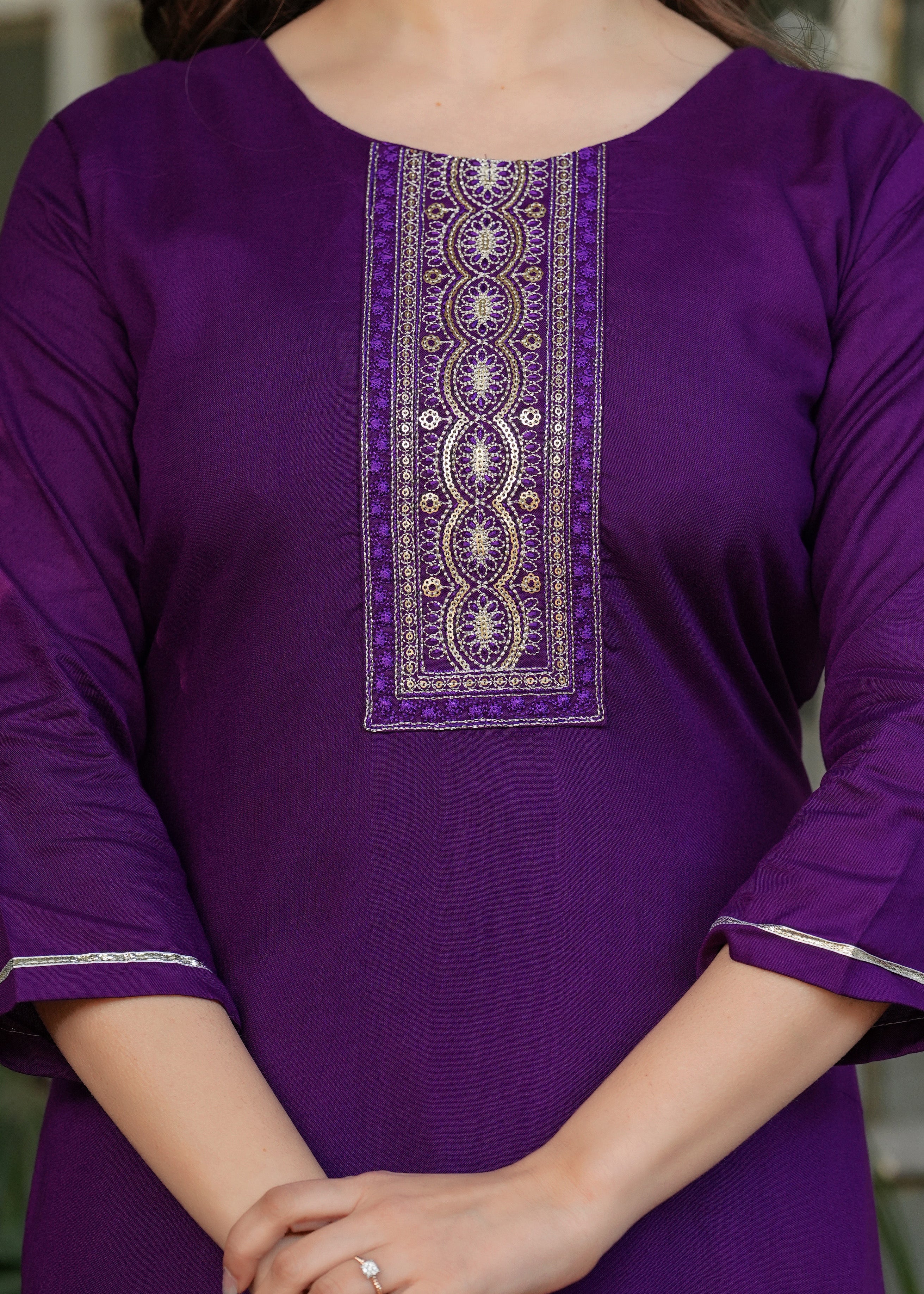 Navy Blue Rayon Embroidered Kurta Set