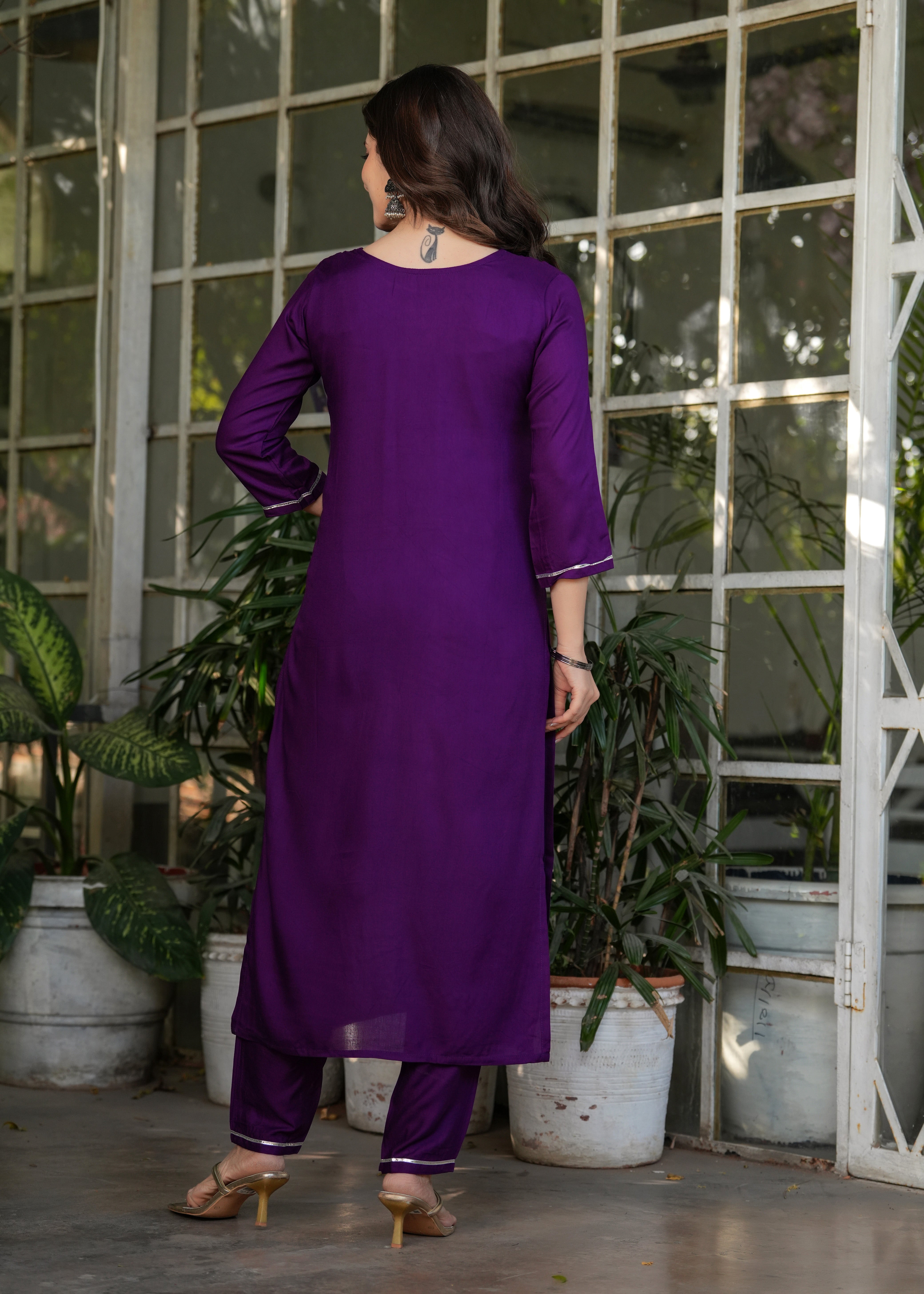 Navy Blue Rayon Embroidered Kurta Set