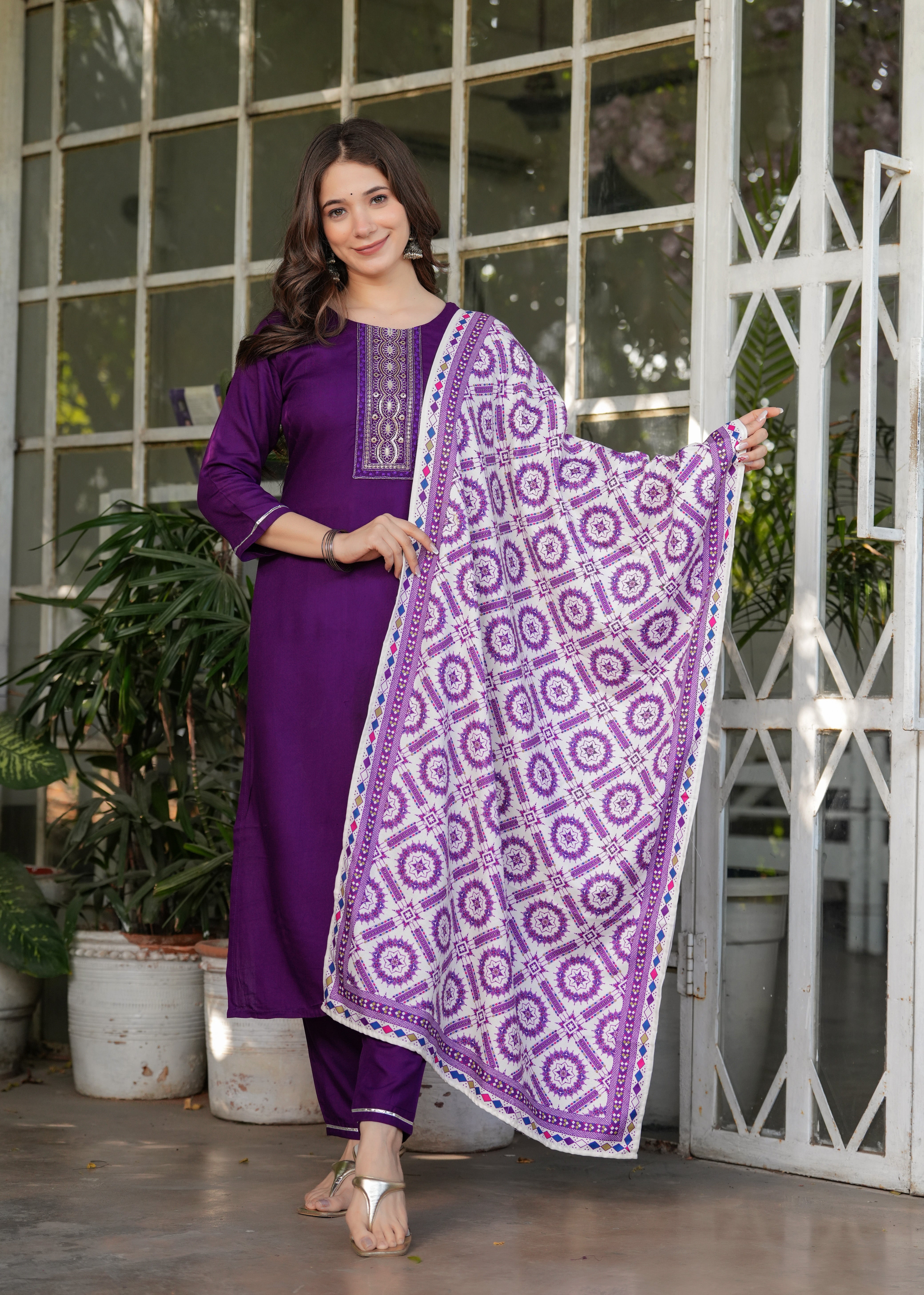 Navy Blue Rayon Embroidered Kurta Set