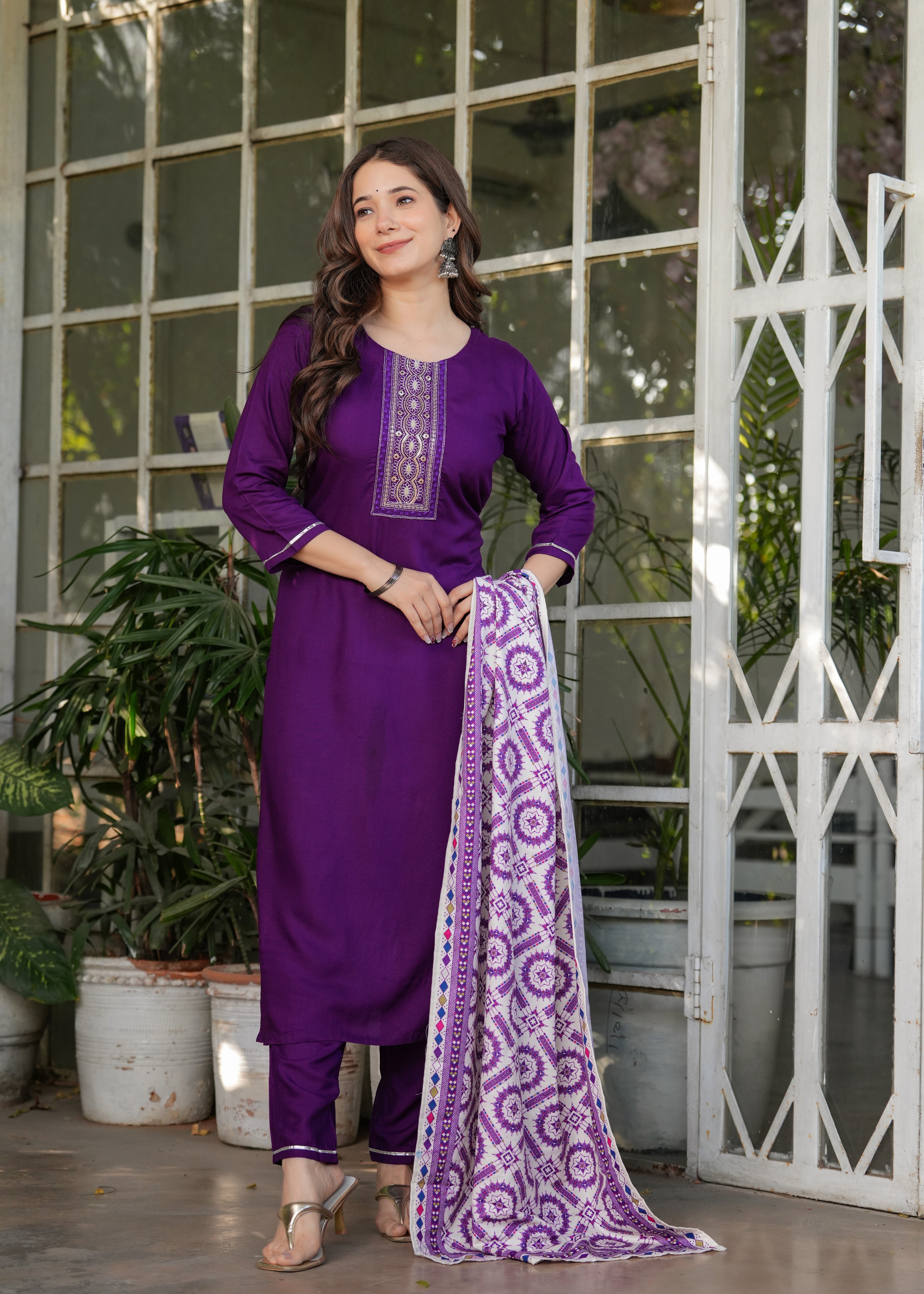 Navy Blue Rayon Embroidered Kurta Set