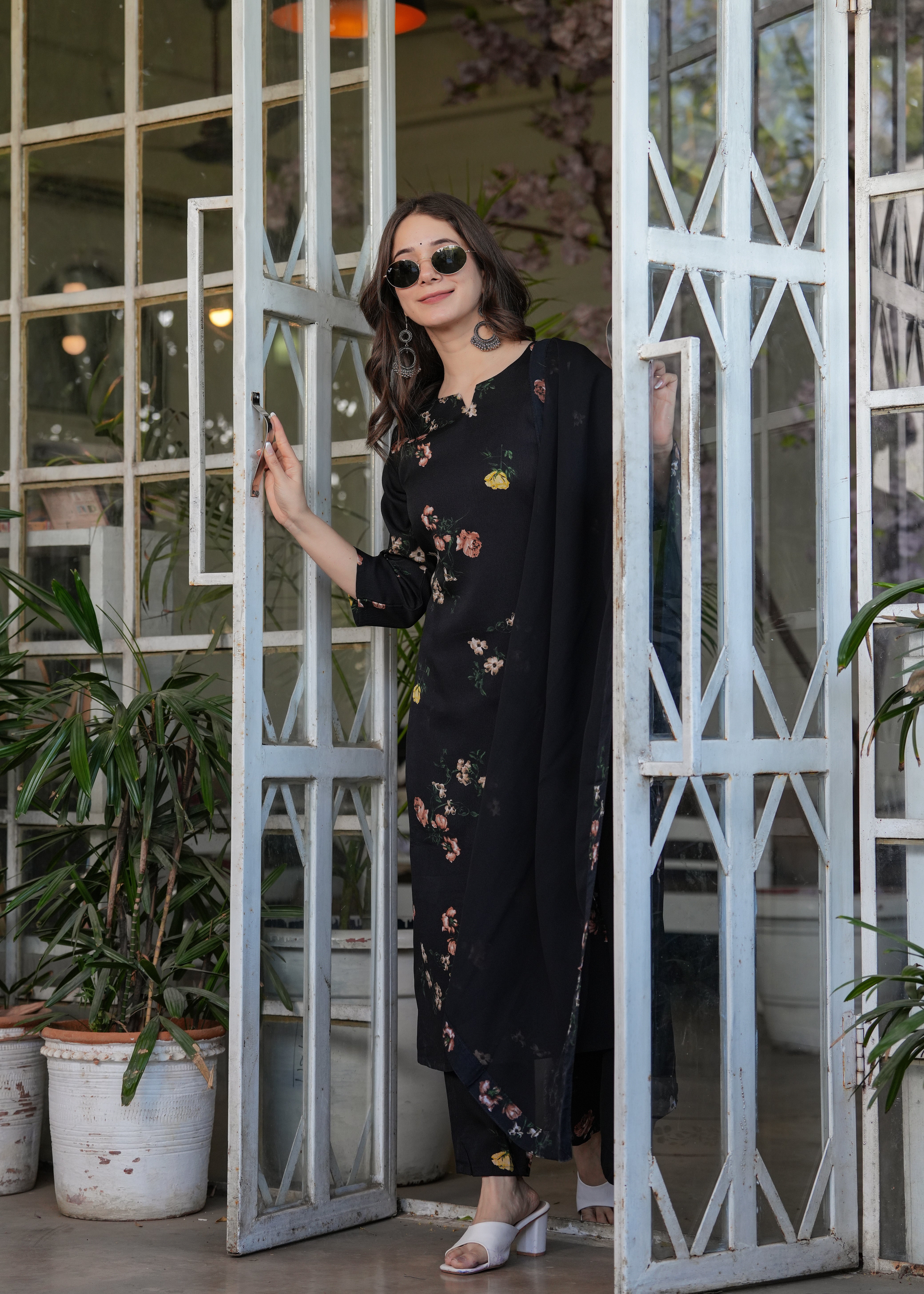 Black Silk Bleand Printed Kurta Set