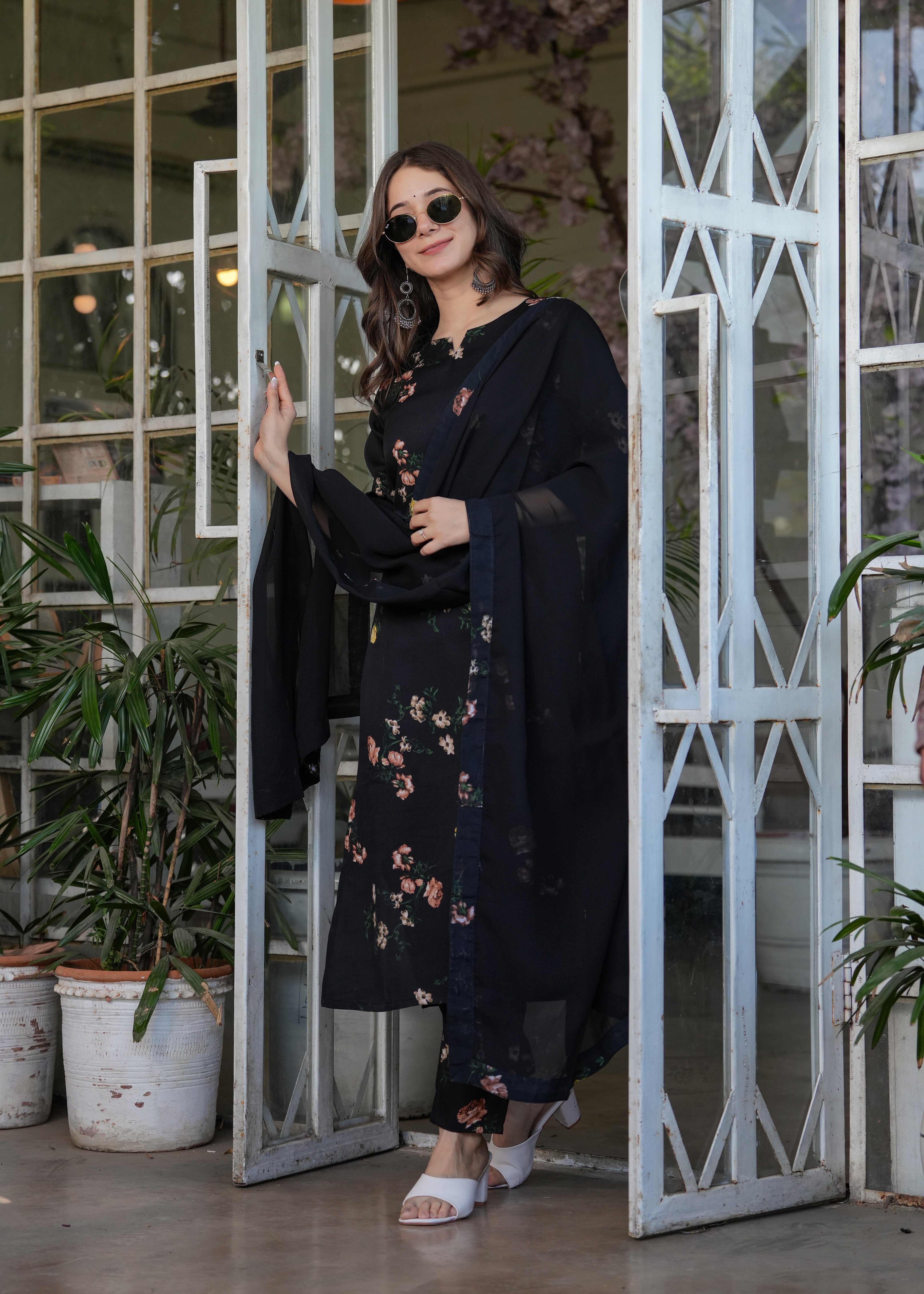 Black Silk Bleand Printed Kurta Set