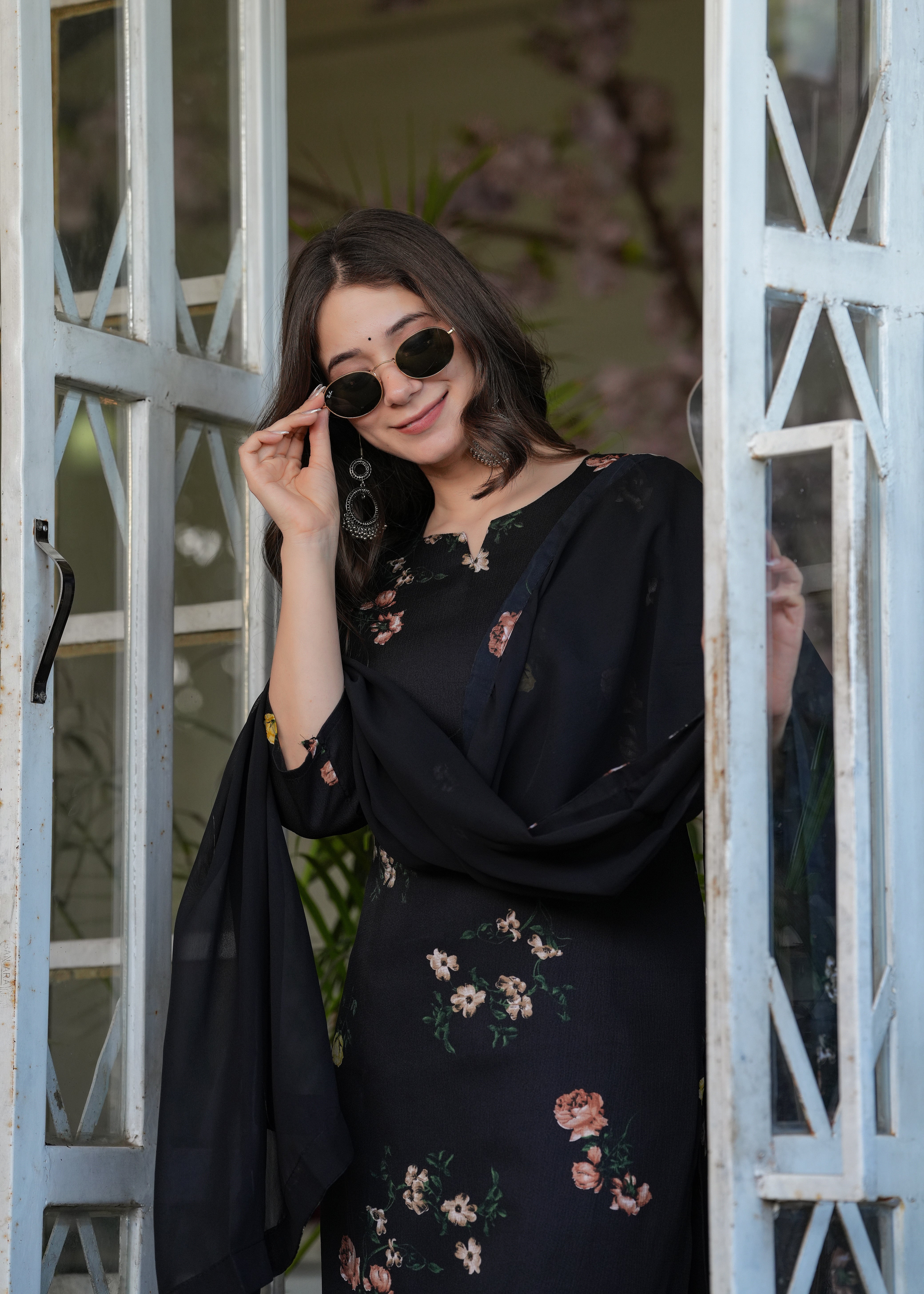 Black Silk Bleand Printed Kurta Set