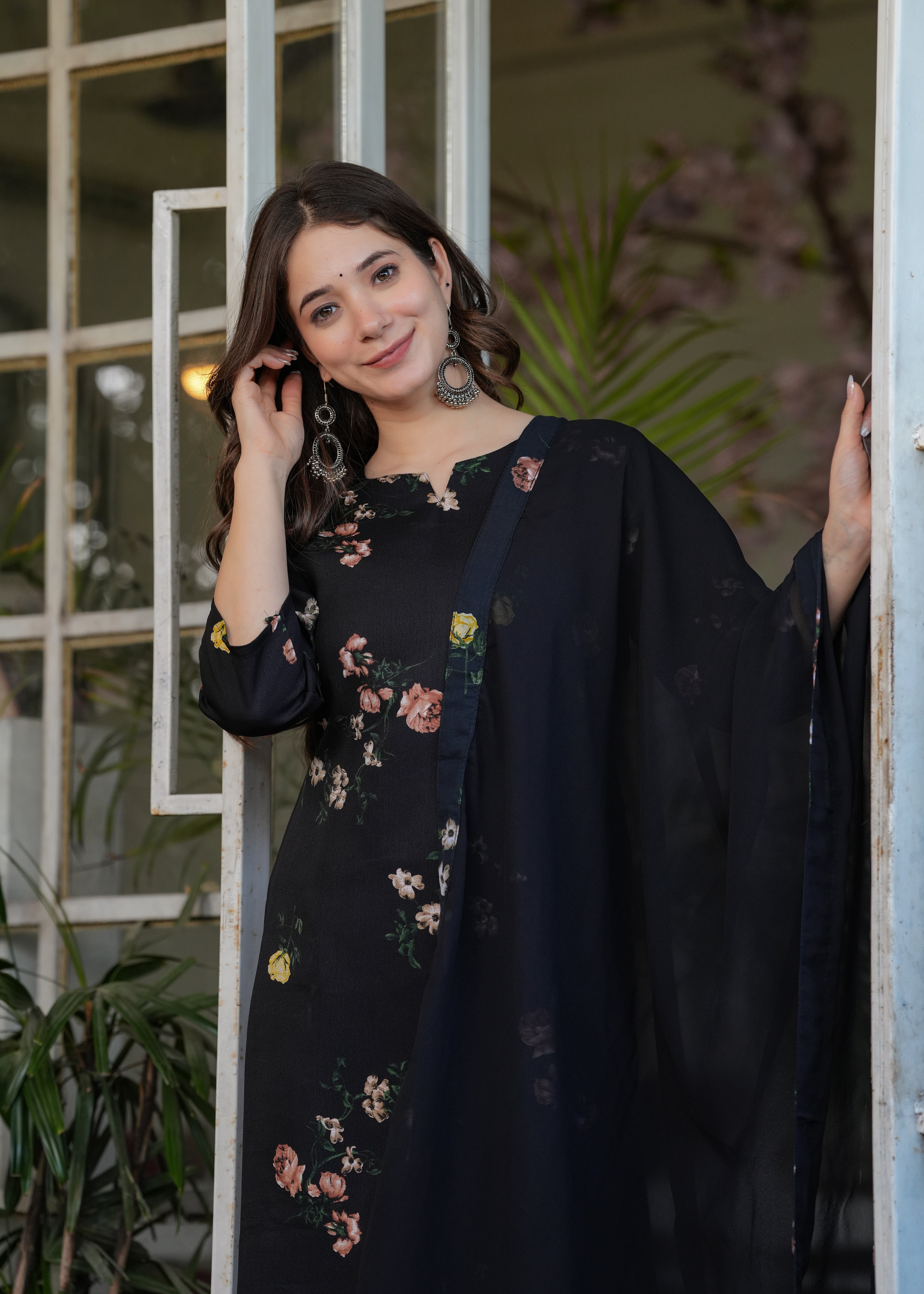 Black Silk Bleand Printed Kurta Set
