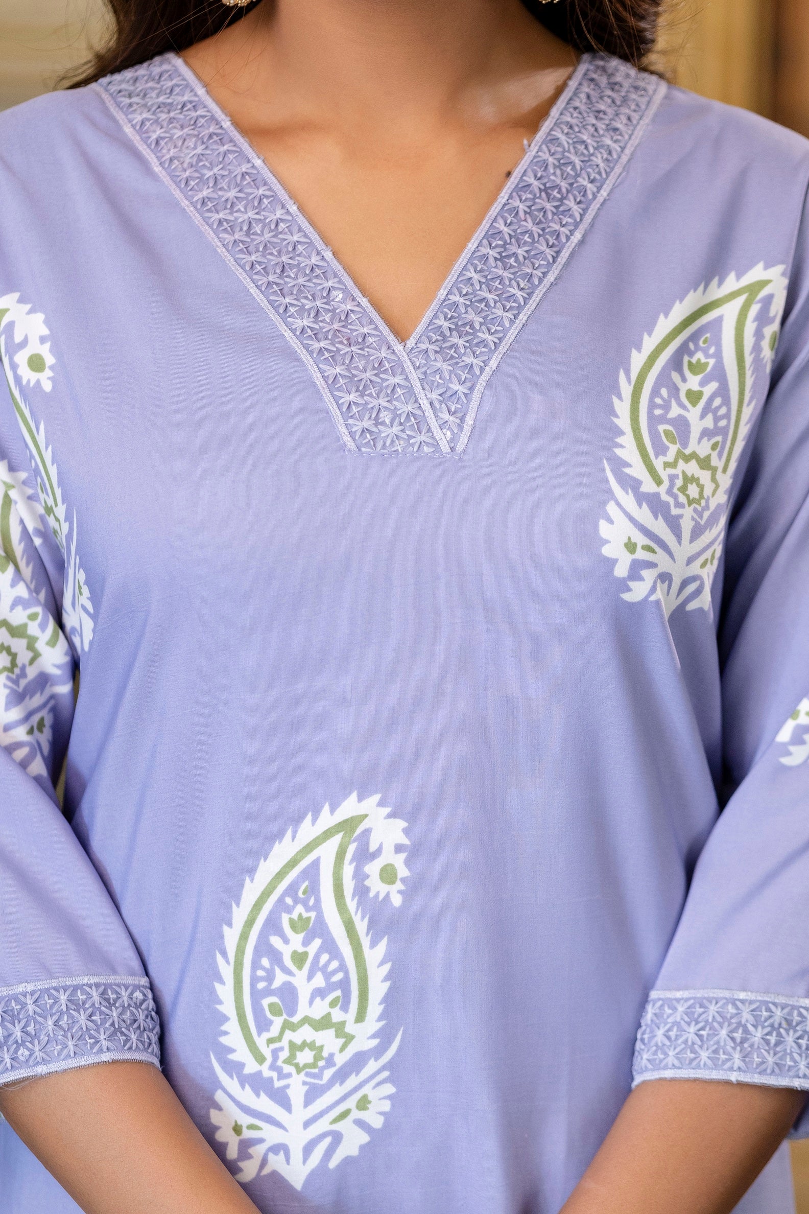 Lavender Rayon Paisley Printed Straight Kurta Pant Set with Dupatta