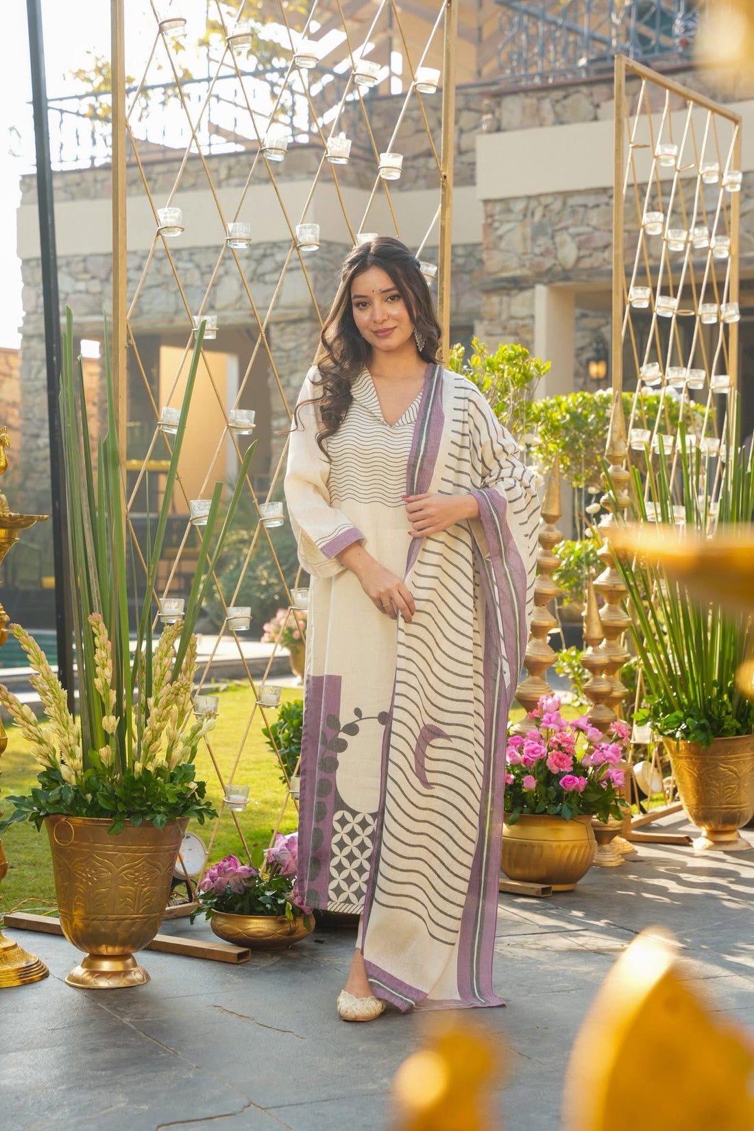 Maalank Off-White Straight Suit Sets