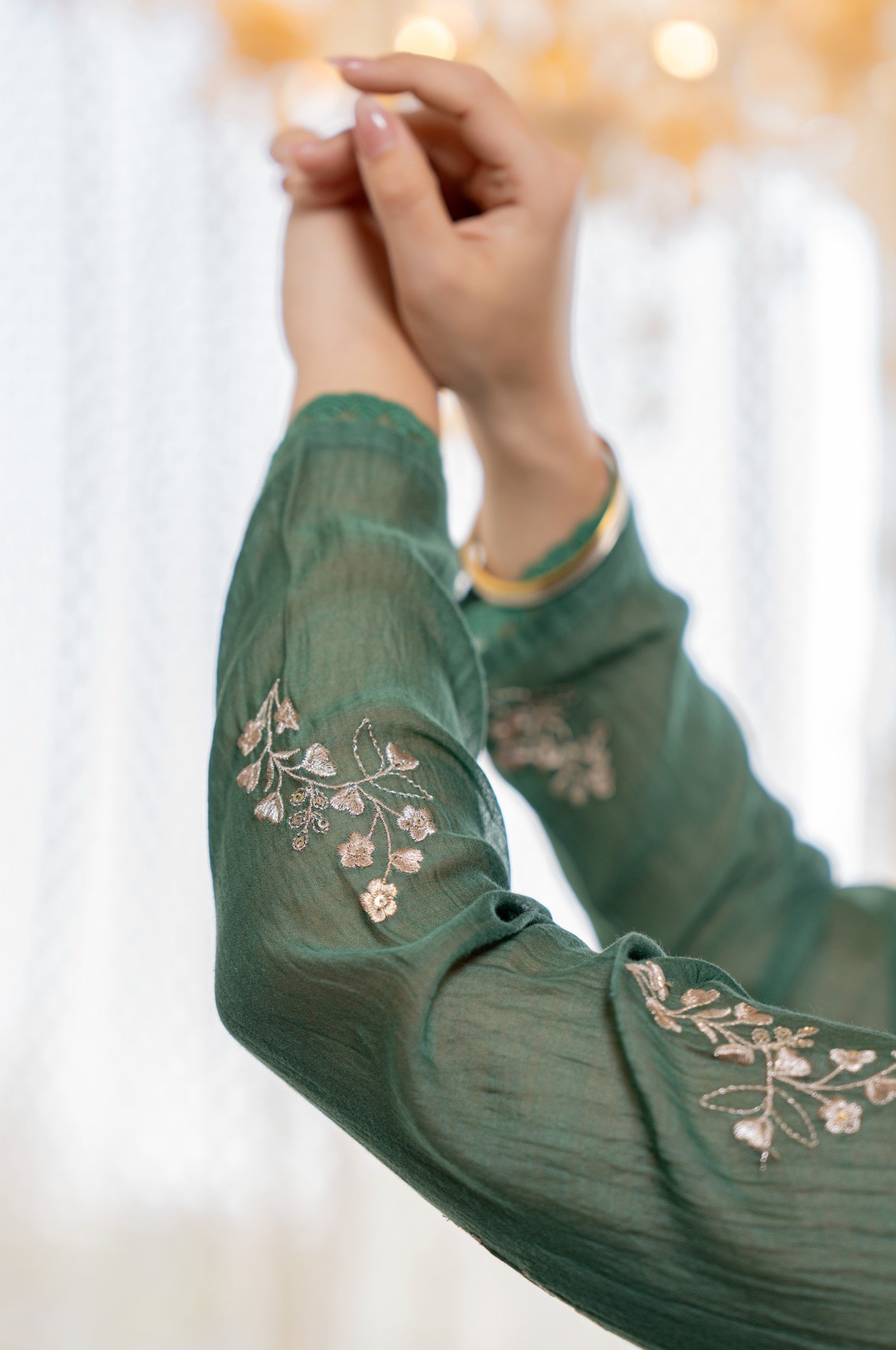 Graceful Green Chanderi Silk Embroidered Anarkali Kurta Pant Suit Set with Dupatta