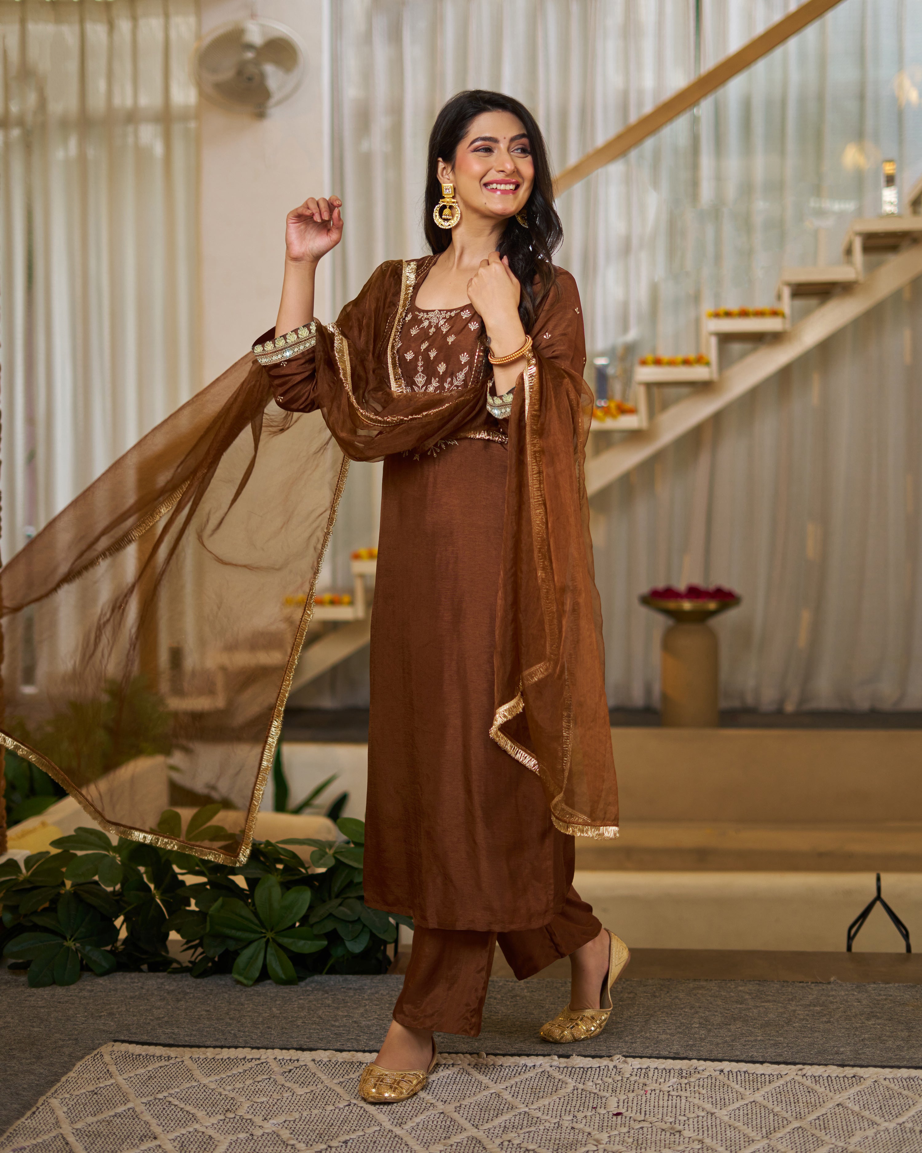 Vichitra Silk Straight Kurta Pant Suit Set with Dupatta