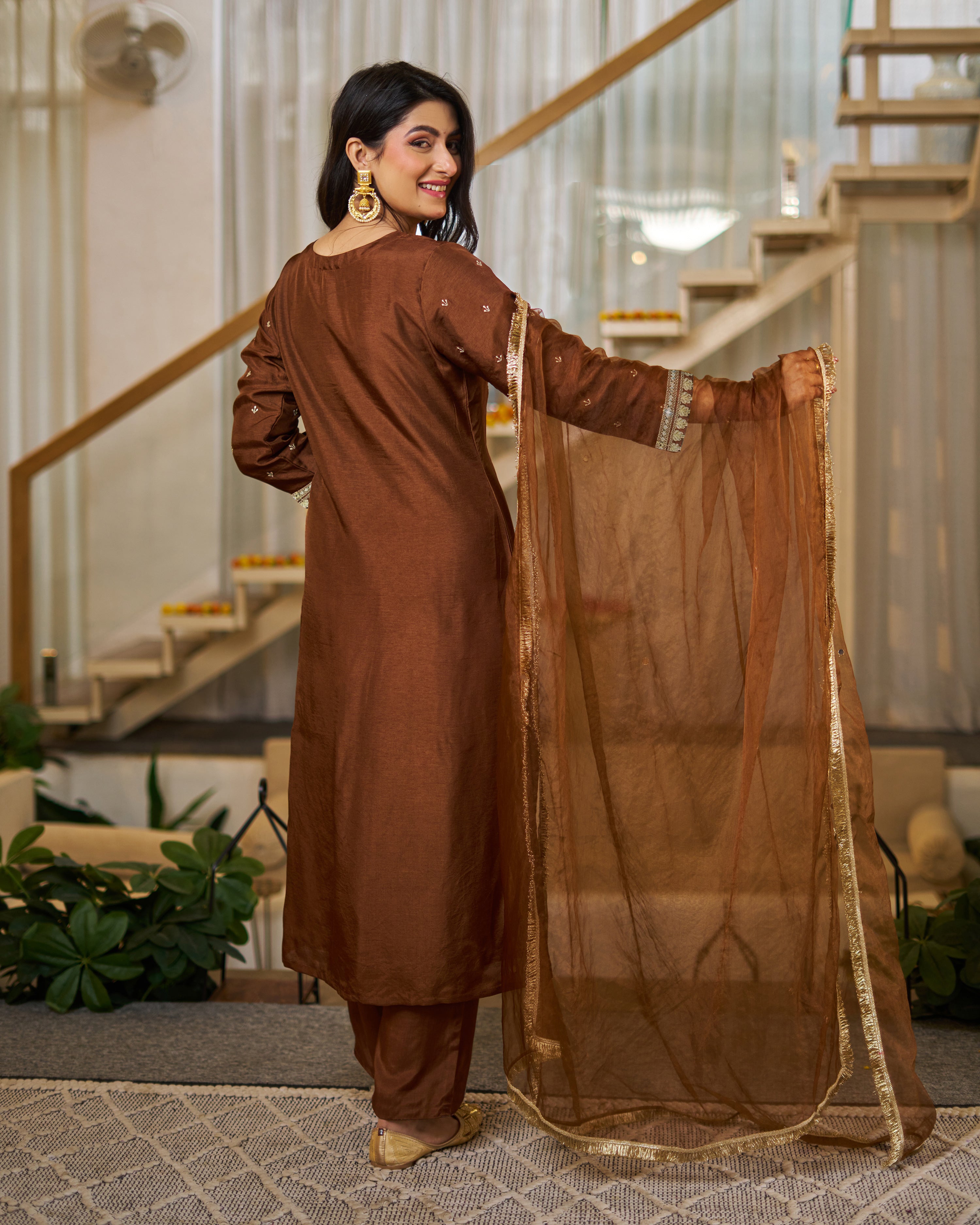 Vichitra Silk Straight Kurta Pant Suit Set with Dupatta
