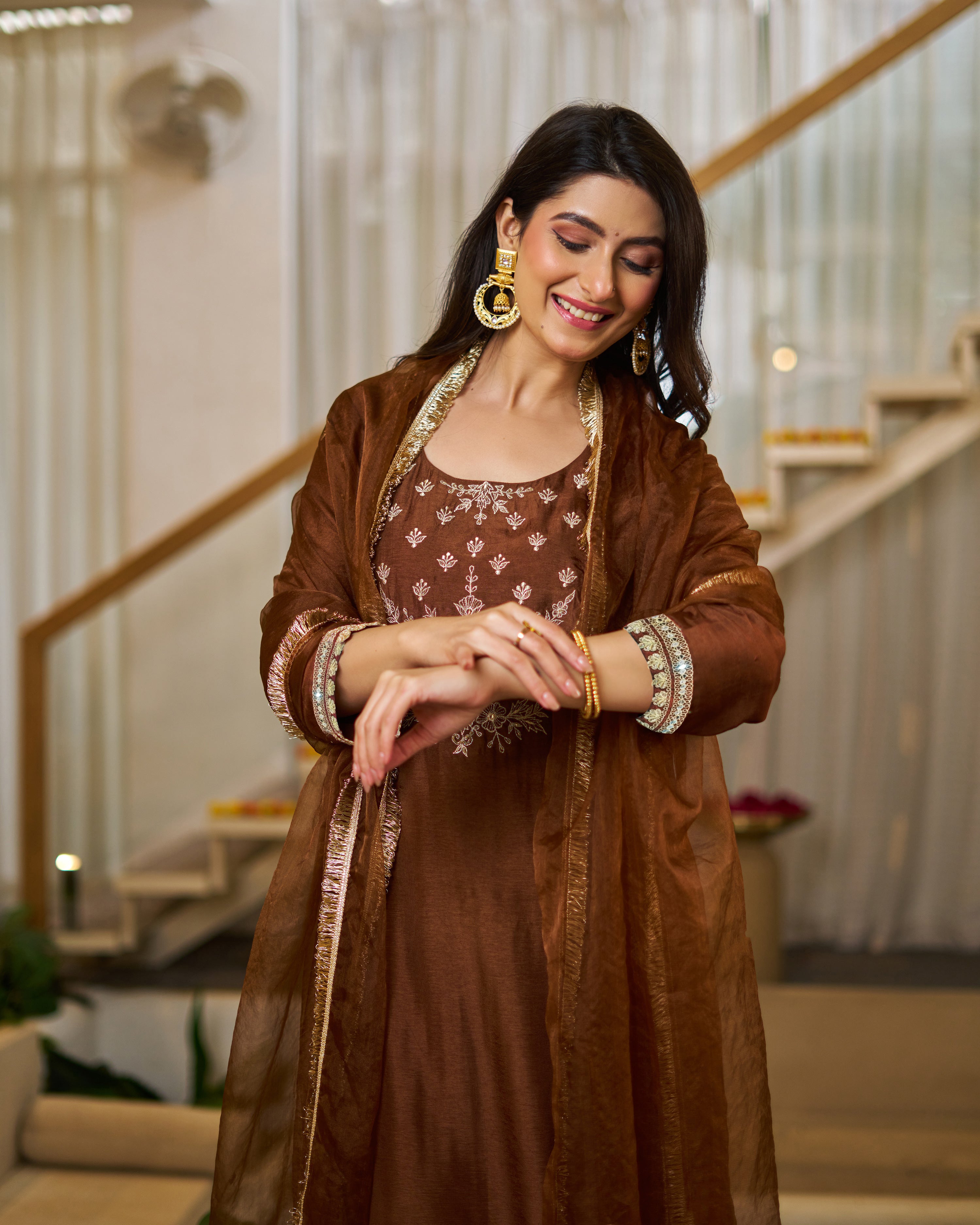 Vichitra Silk Straight Kurta Pant Suit Set with Dupatta