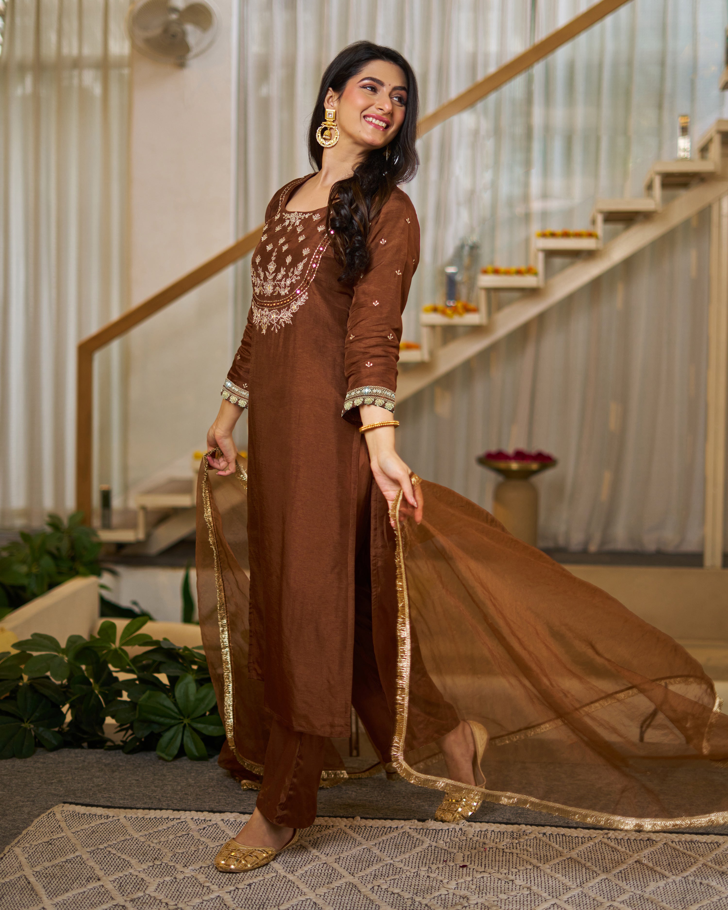 Vichitra Silk Straight Kurta Pant Suit Set with Dupatta