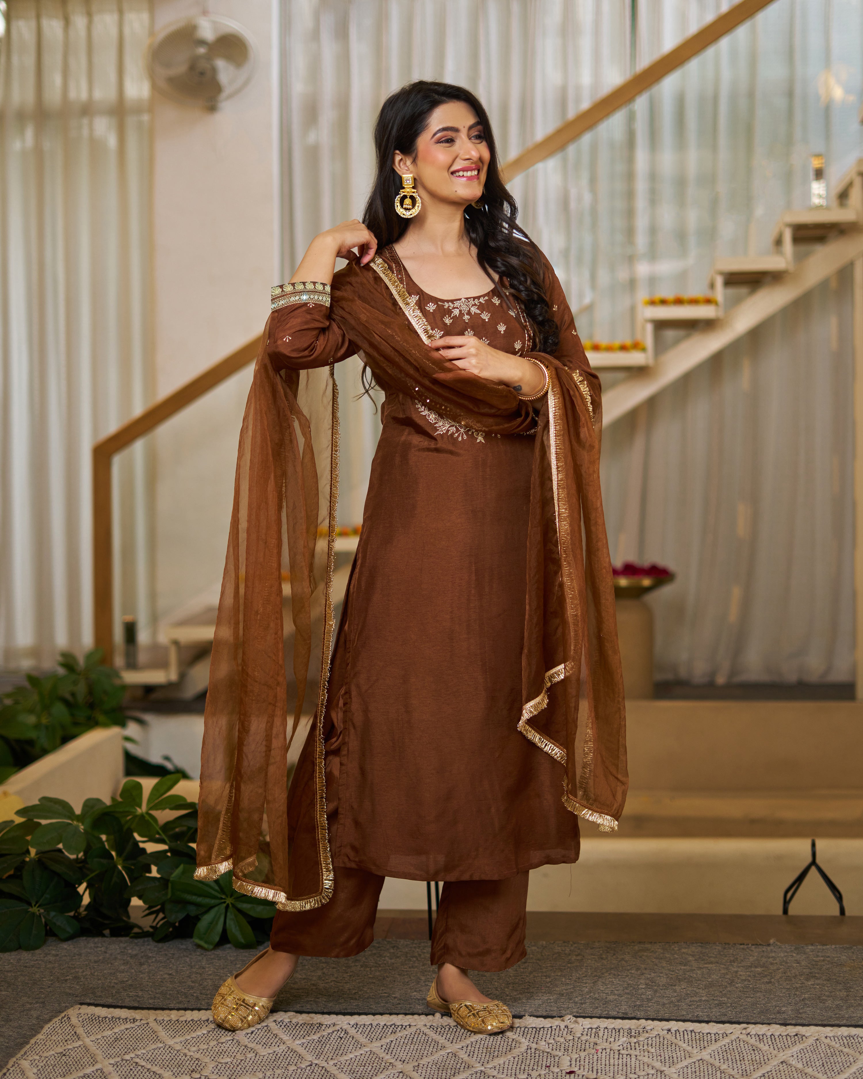 Vichitra Silk Straight Kurta Pant Suit Set with Dupatta
