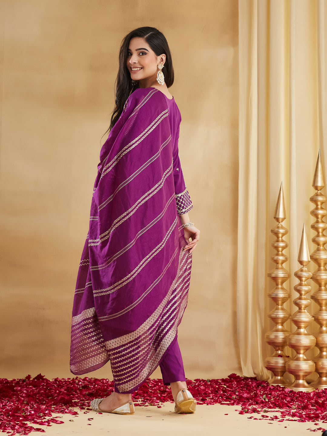 Purple Viscose Rayon Straight Kurta Pant Suit Set with Dupatta