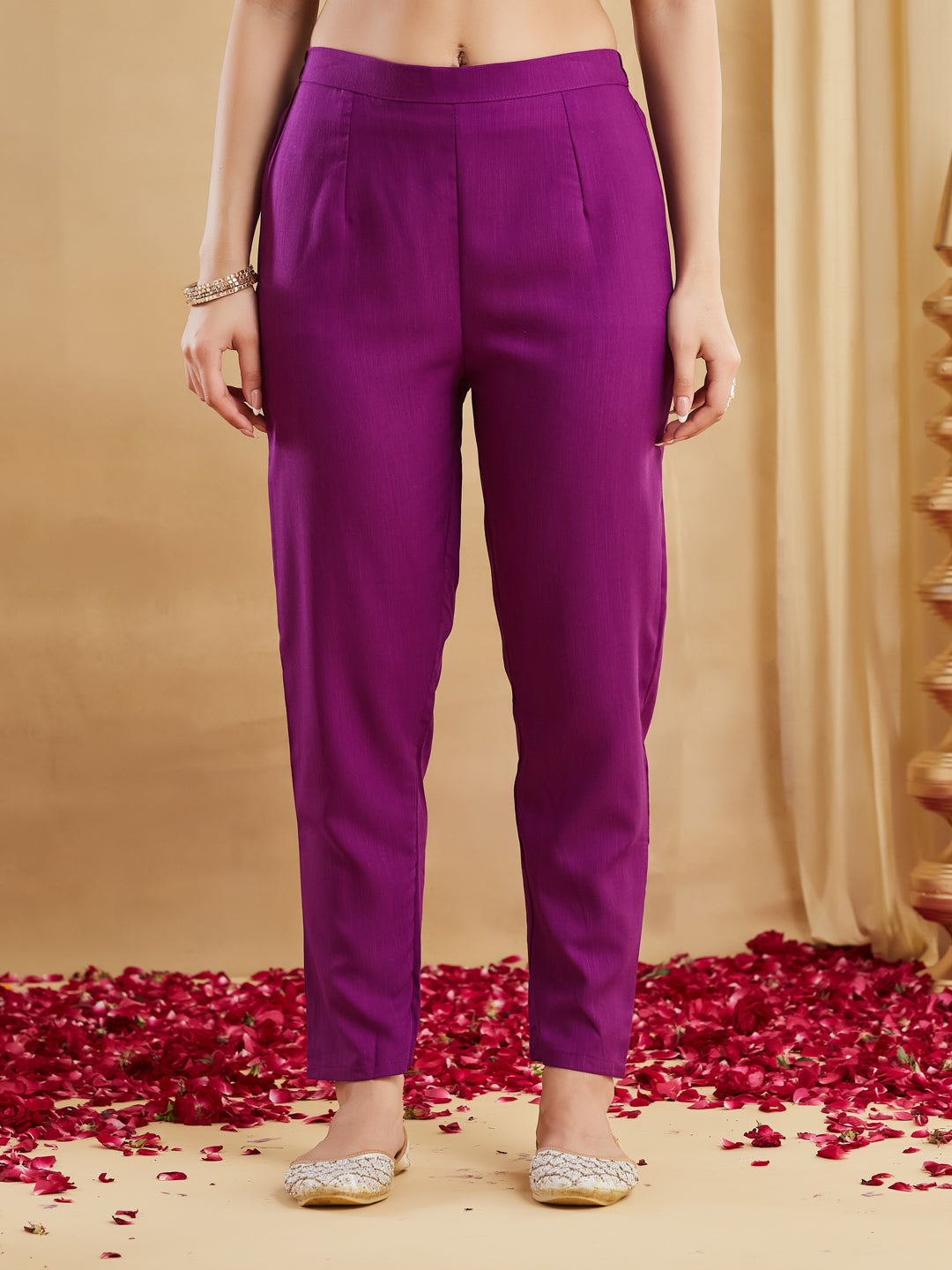 Purple Viscose Rayon Straight Kurta Pant Suit Set with Dupatta