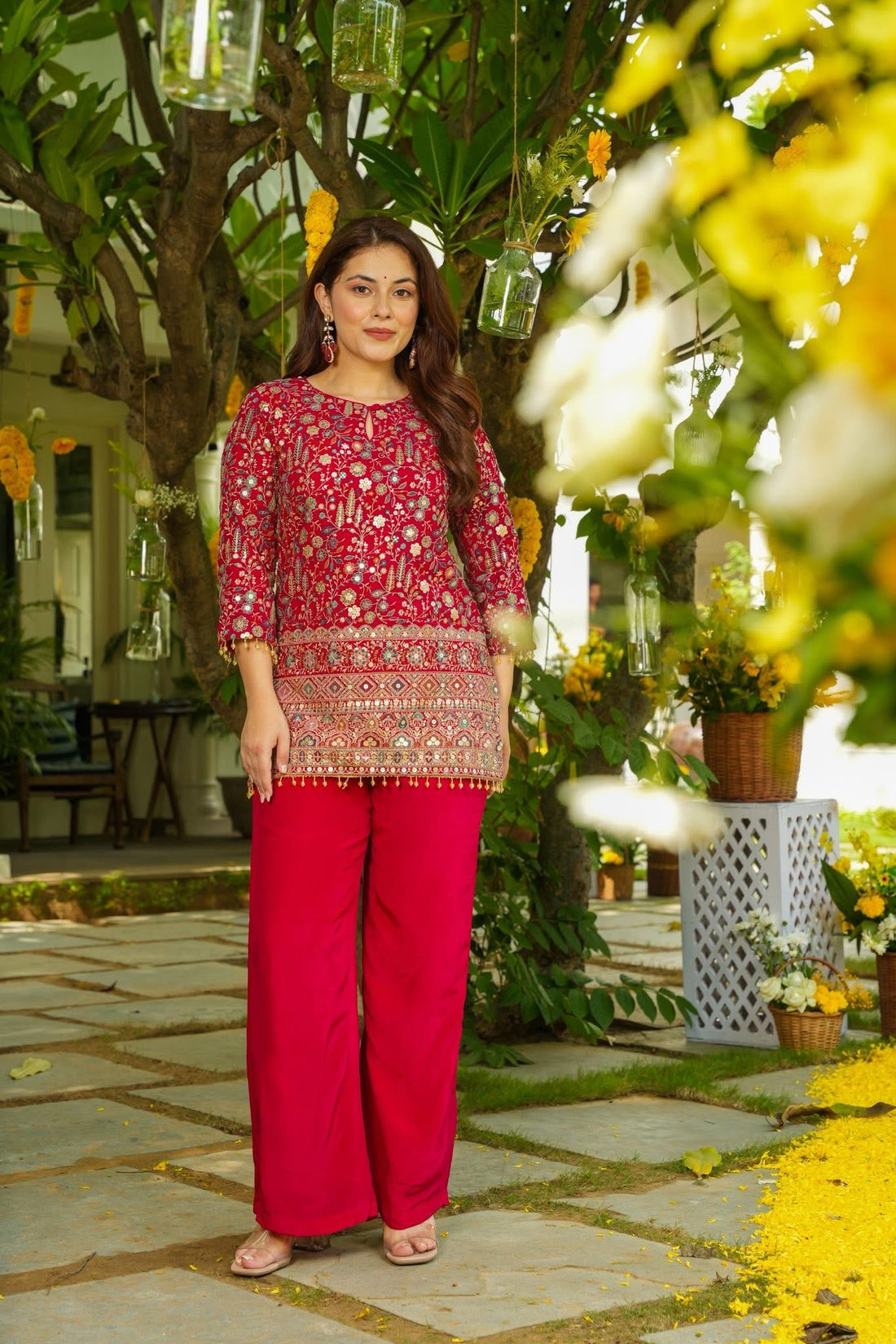 Maalank Short Kurta and Straight Pant Festive Co-Ord Set