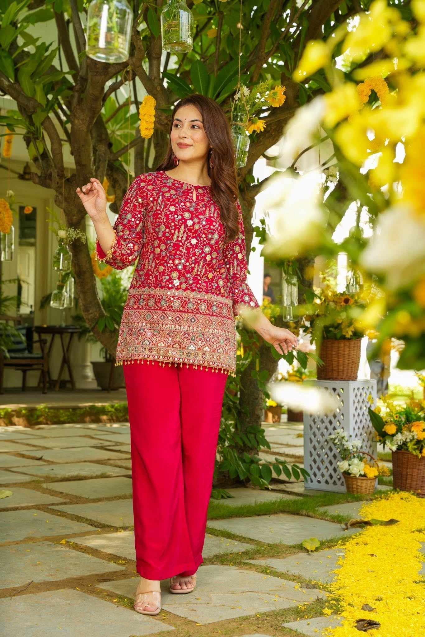 Maalank Short Kurta and Straight Pant Festive Co-Ord Set