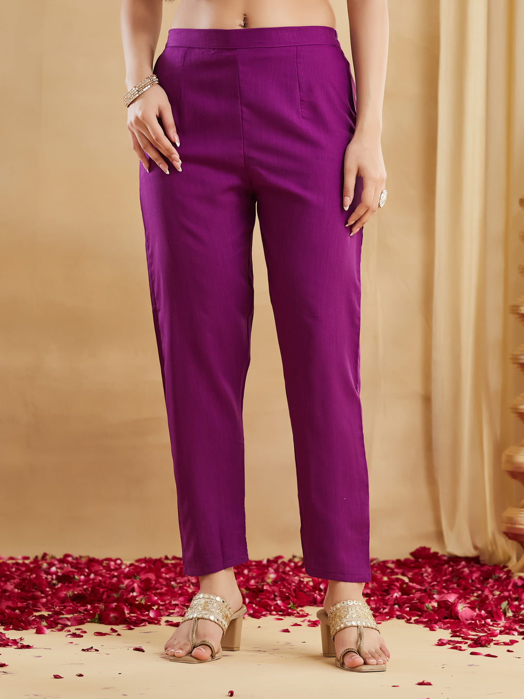 Purple Viscose Rayon Embroidered Straight Kurta Pant Suit Set with Dupatta
