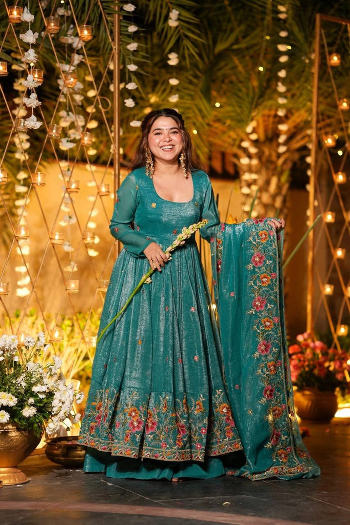 Rama Crunchy Silk Party Wear Embroidery Suit Set