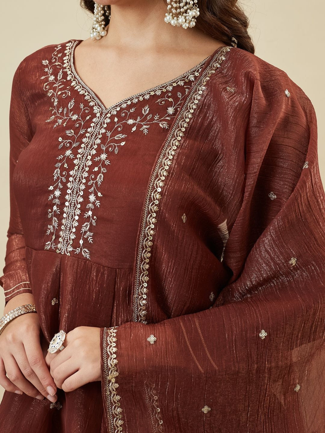 Mokosh Women Silk Embroidered Kurta and Palazzo Set With Dupatta