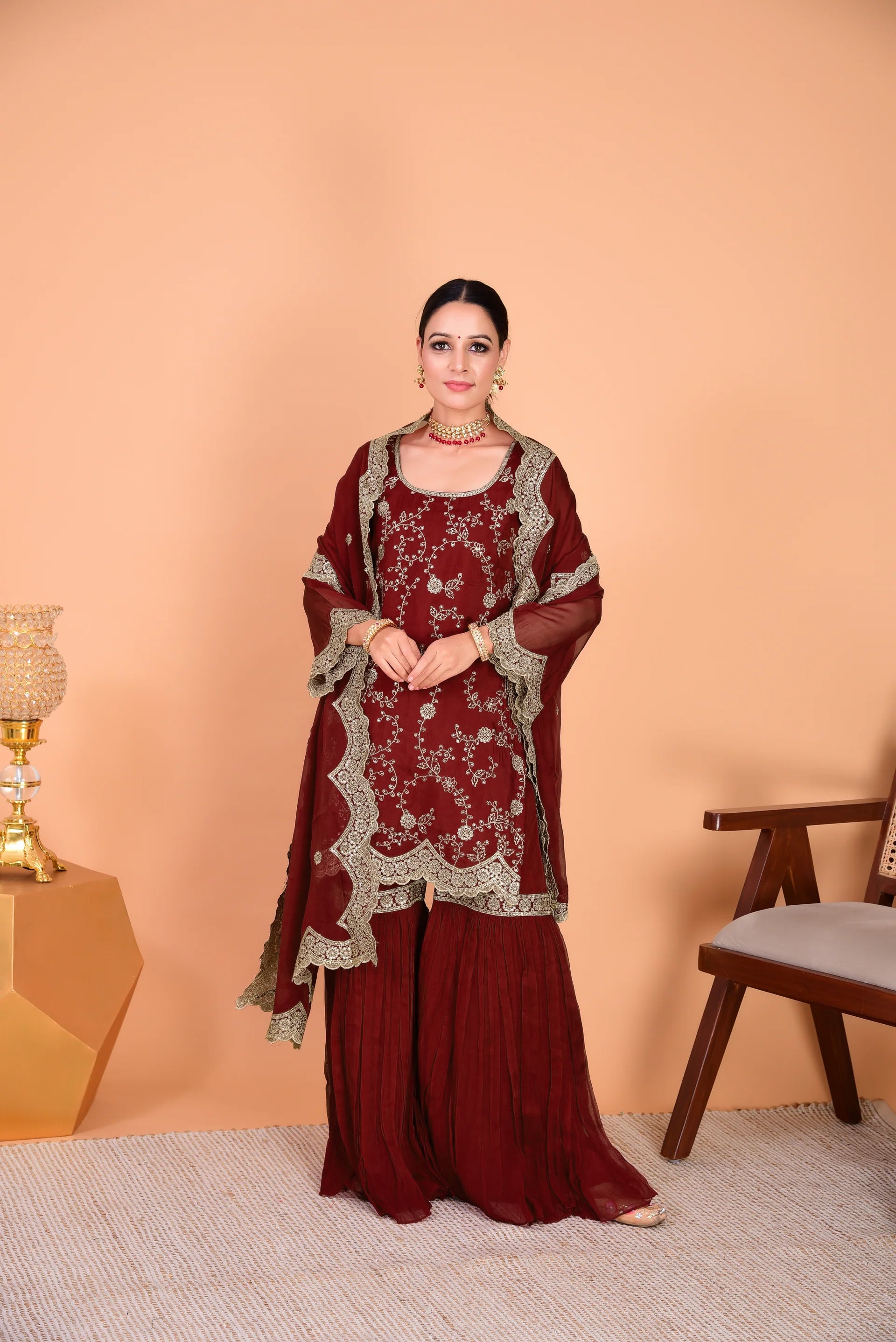 Narayani Vastra Sunehri Maroon Sharara Set