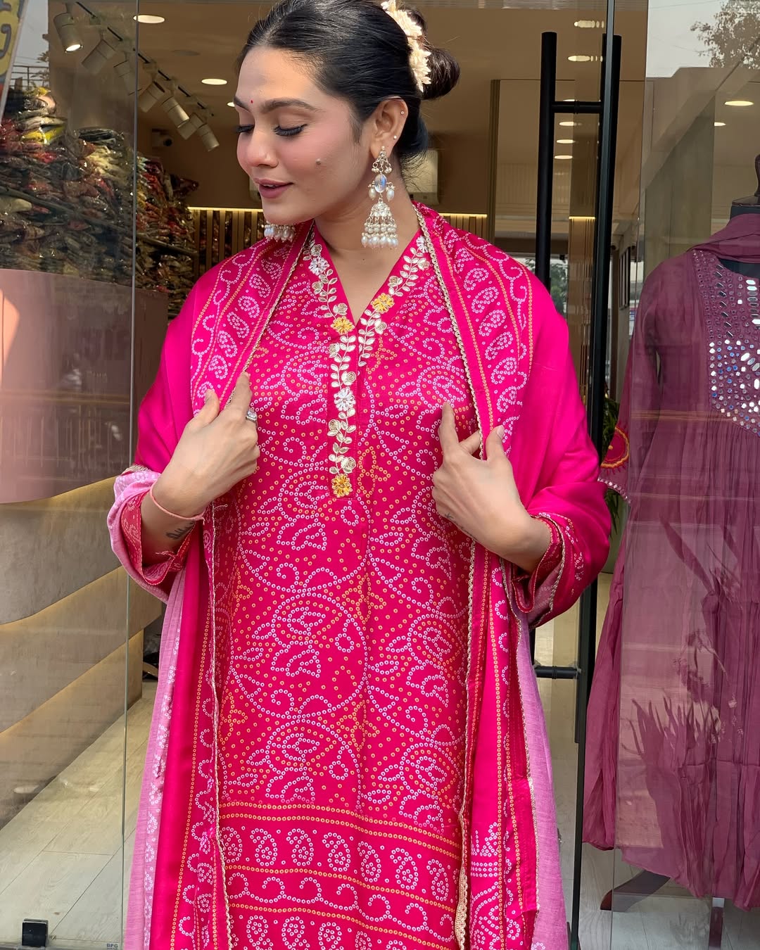 Fuchsia Pink Traditional Embroidered Ethnic Suit Set