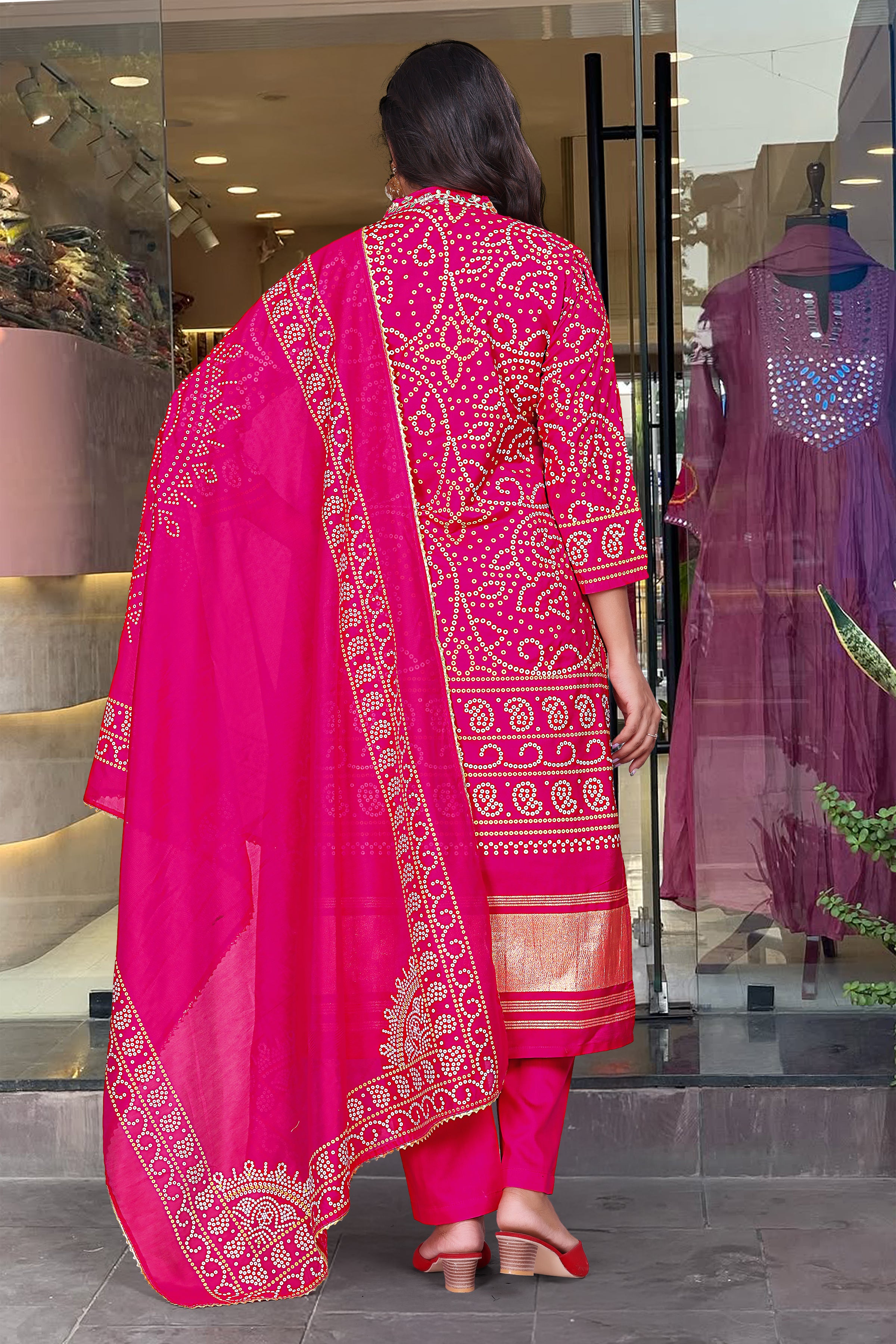 Fuchsia Pink Traditional Embroidered Ethnic Suit Set