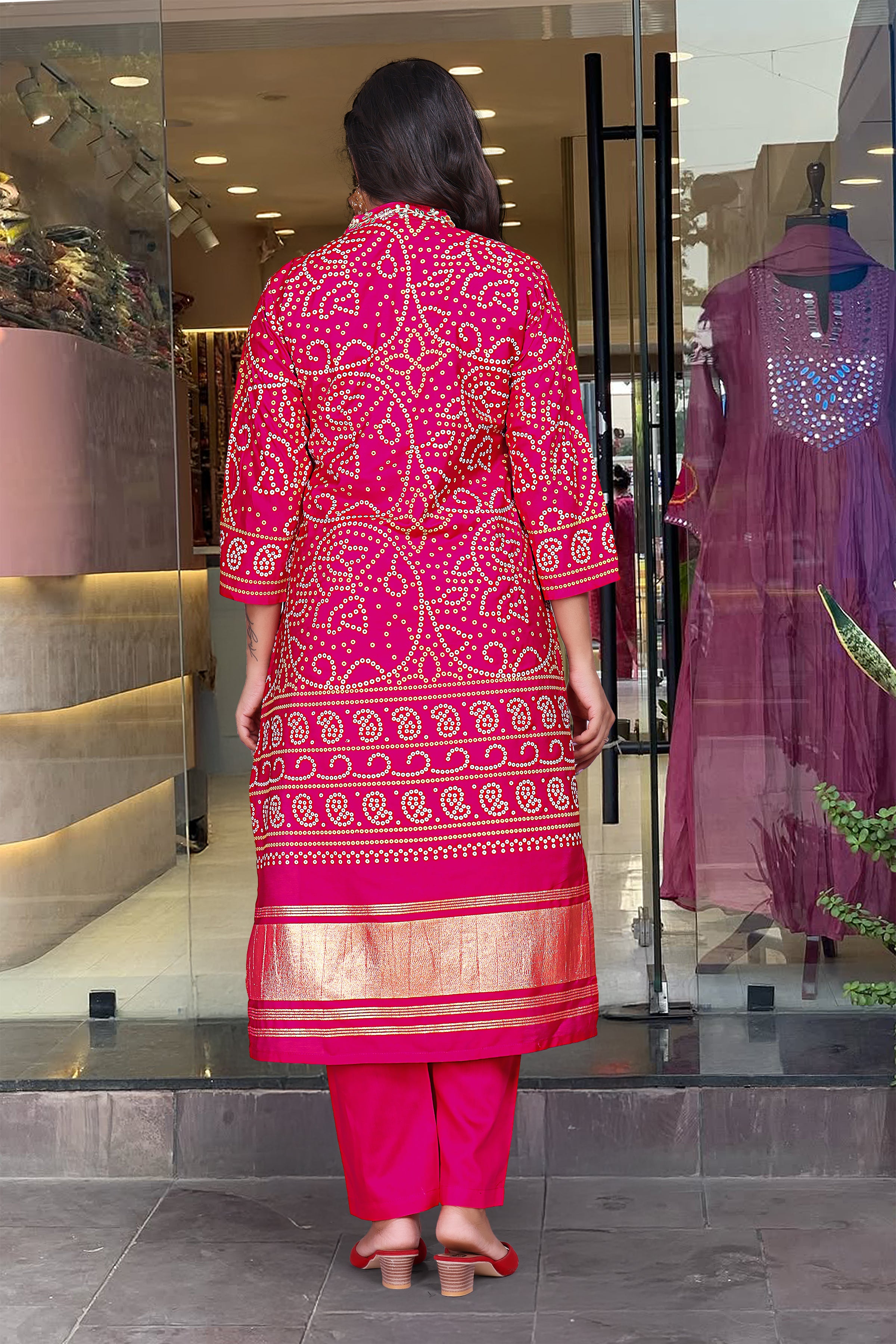 Fuchsia Pink Traditional Embroidered Ethnic Suit Set